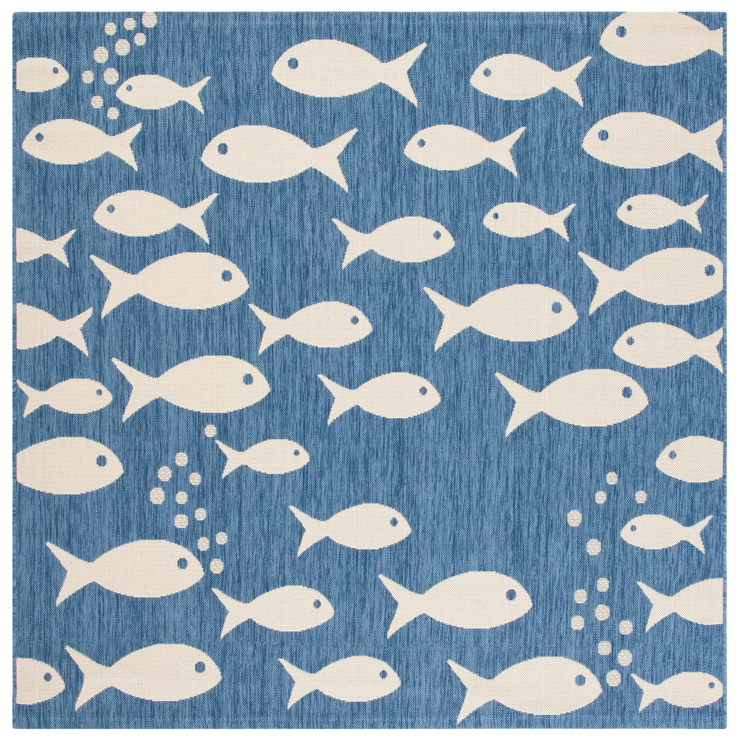 SAFAVIEH Courtyard Collection Area Rug - 4 Square, Blue & Beige, Non-Shedding & Easy Care, Indoor/Outdoor & Washable-Ideal for 