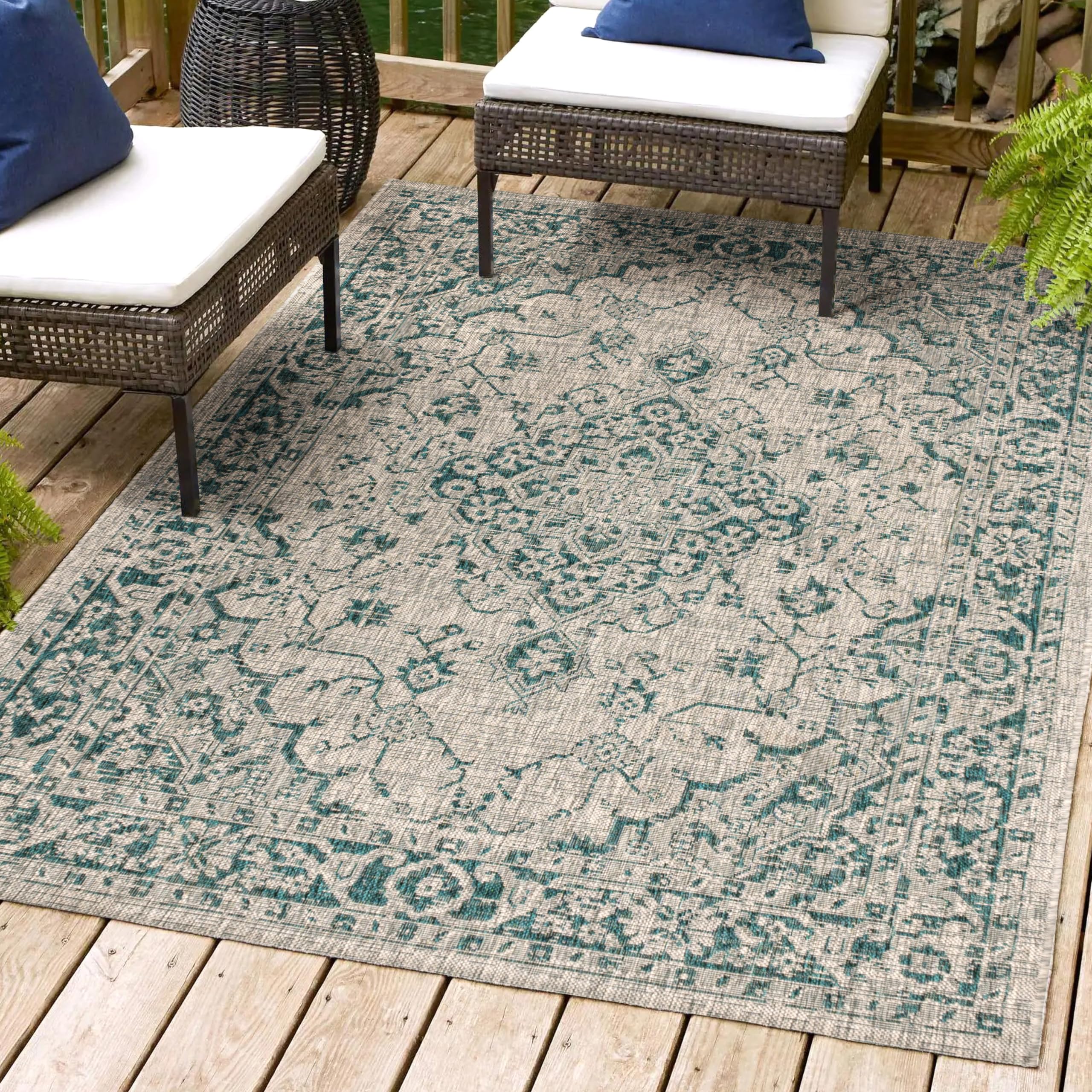 JONATHAN Y SMB102C-9 Rozetta Boho Medallion Textured Weave Indoor Outdoor Area Rug Coastal Bohemian Rustic Glam Easy Cleaning Be