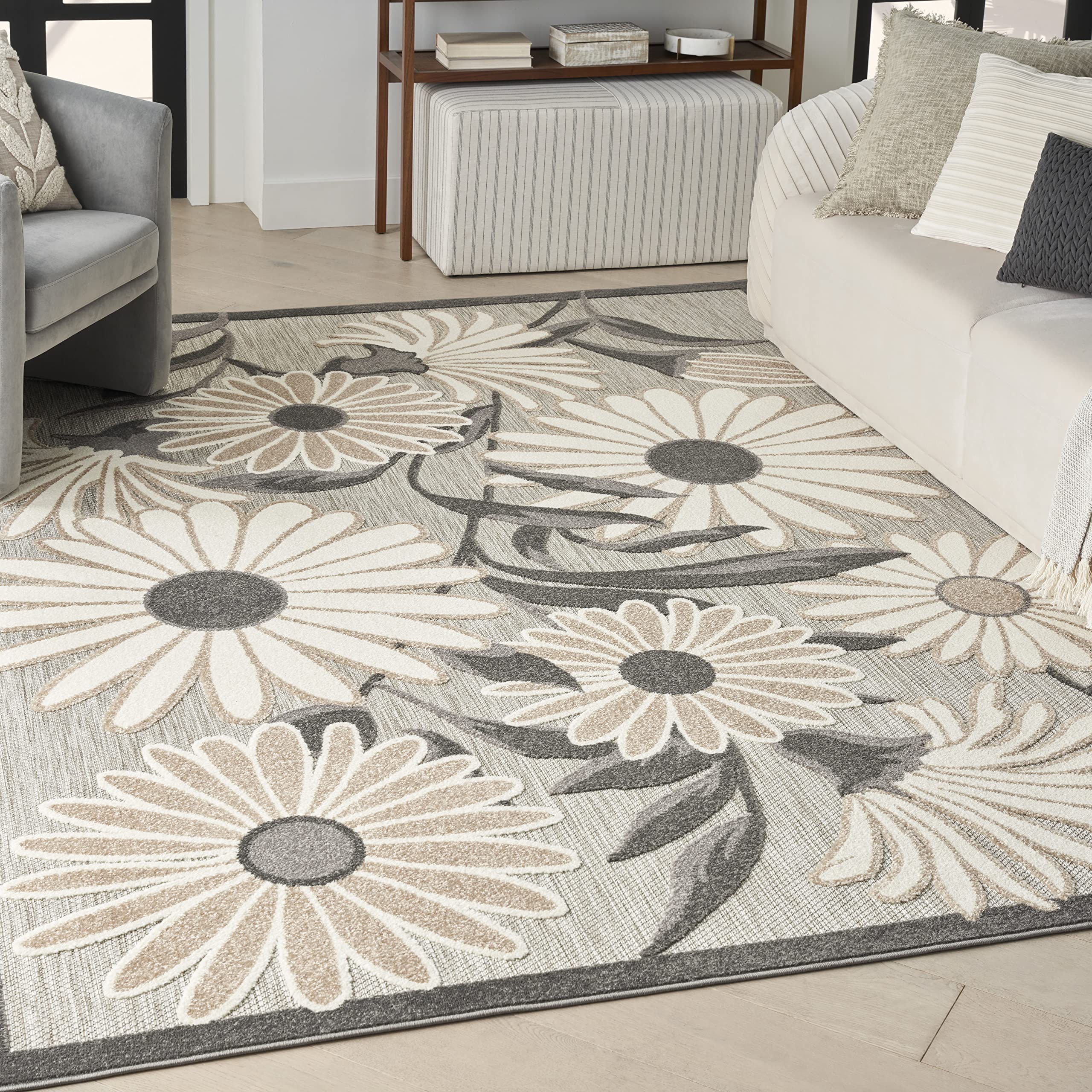 Nourison Aloha Indoor-Outdoor Beige 53 x 75 Area Rug, Easy Cleaning, Non Shedding, Bed Room, Living Room, Dining Room, Kitchen