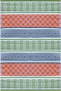 BalajeesUSA Outdoor Rugs-9x18 Plastic Patio Decor Green, Orange, Large Bohemian Geometric Striped Plastic Recycled Straw Picnic 