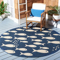 SAFAVIEH Courtyard Collection Area Rug - 67 Round, Navy & Beige, Non-Shedding & Easy Care, Indoor/Outdoor & Washable-Ideal for 