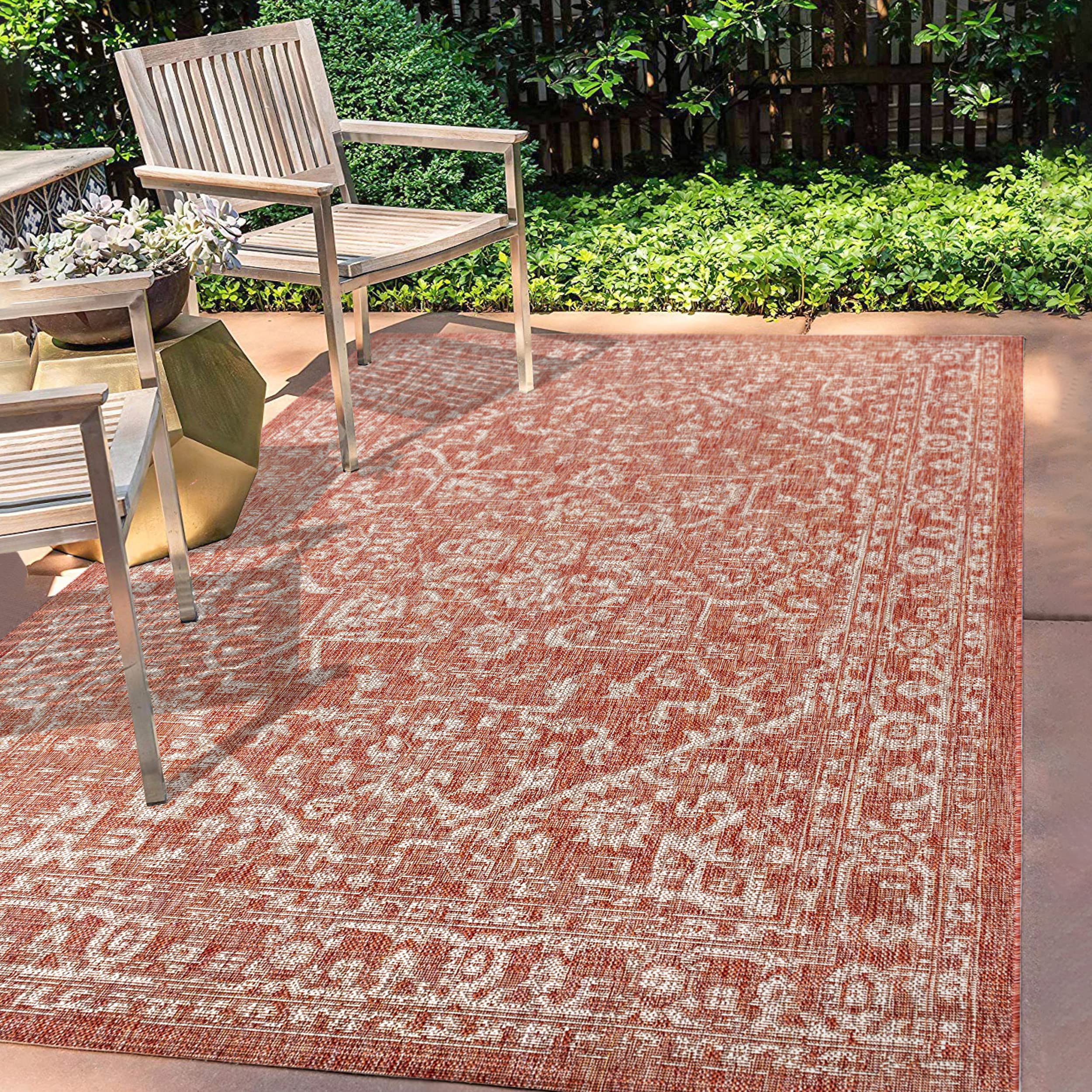 JONATHAN Y SMB104A-5 Malta Bohemian Medallion Textured Weave Indoor/Outdoor Red/Taupe 5 ft. x 8 ft. Area Rug, Coastal,EasyCleani