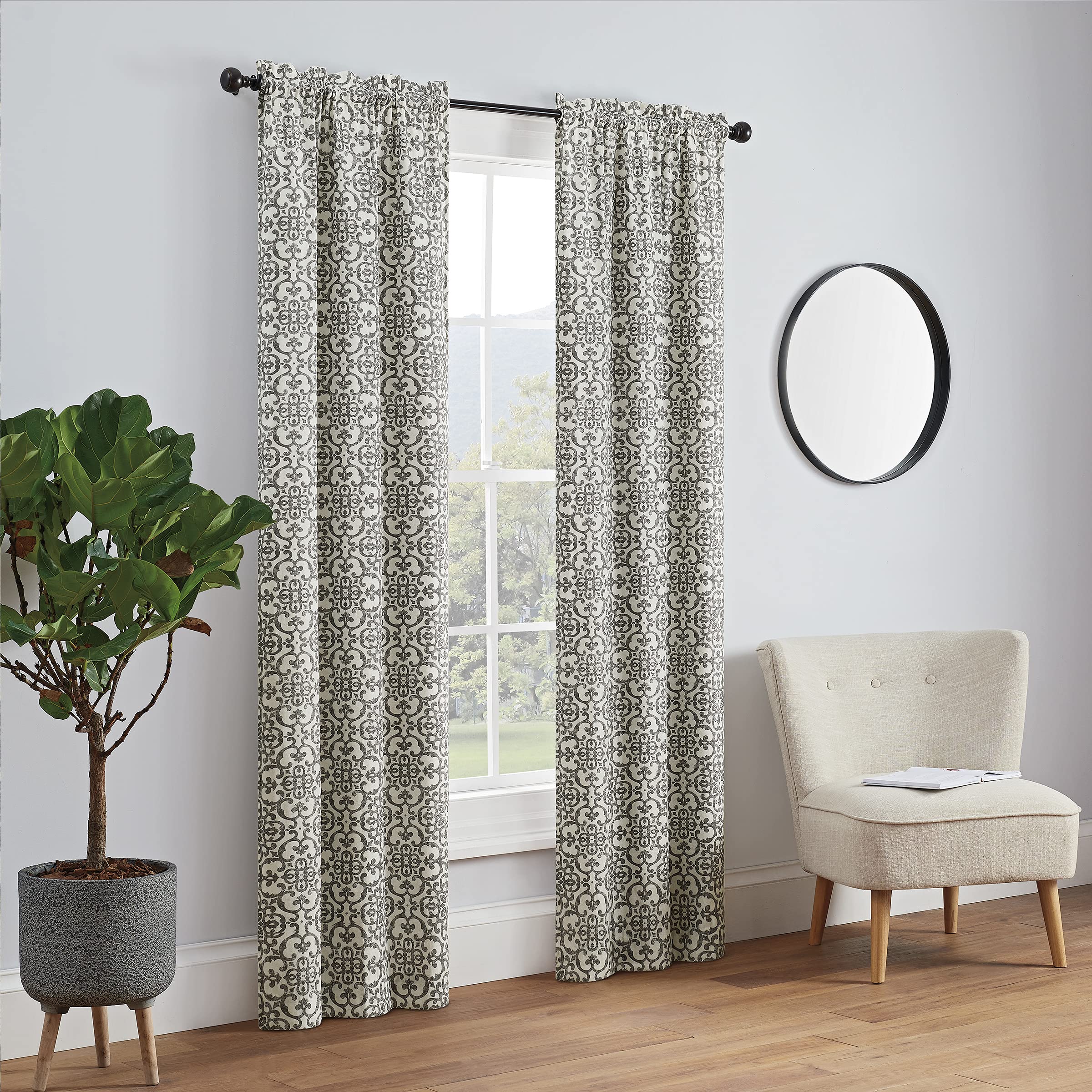 Pairs to Go Brockwell 56 x 95 Rod Pocket Double Panel Privacy Window Treatment Living Room, 28 in x 95 in, Charcoal, 2 Count