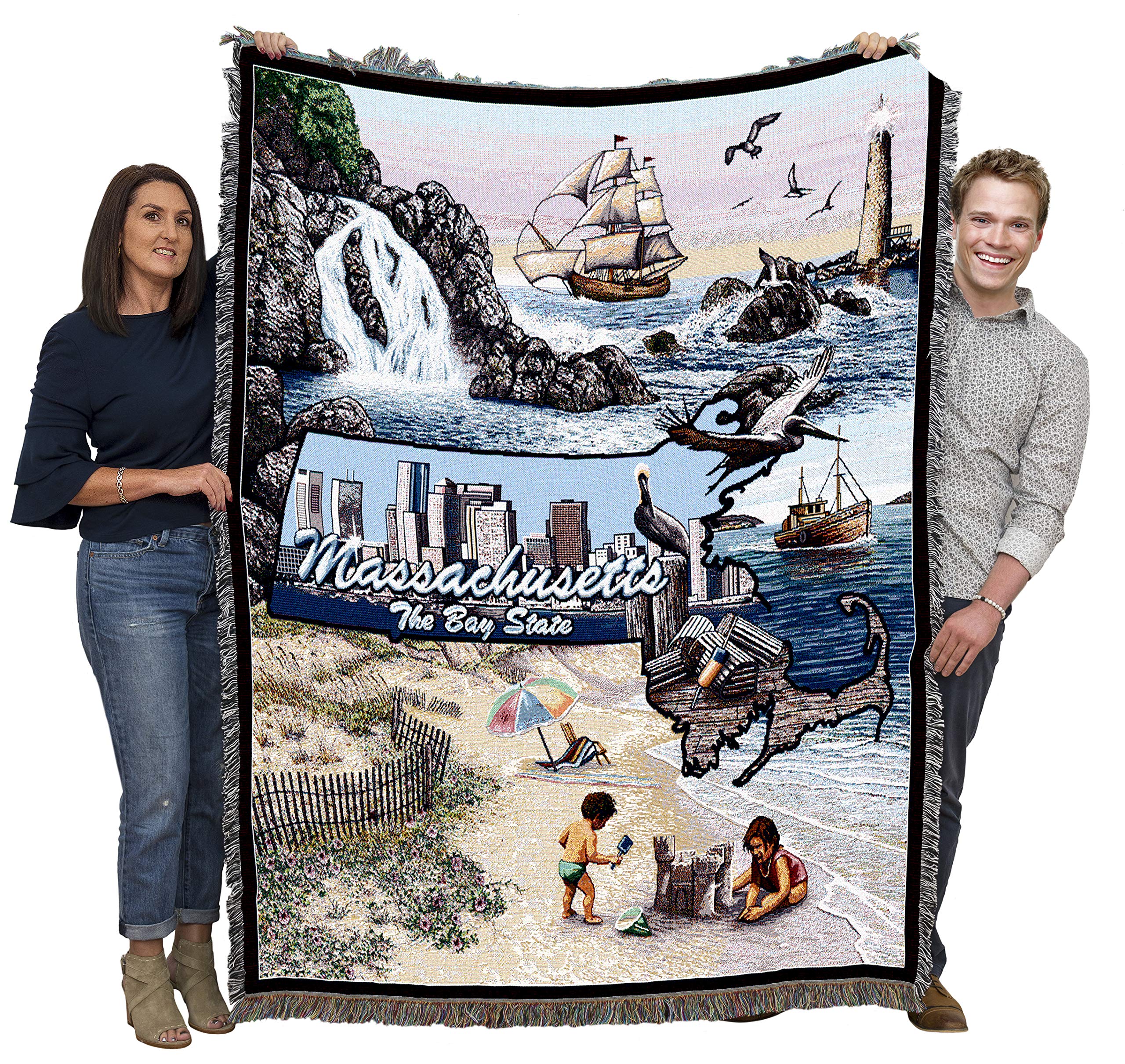 Pure Country Weavers State of Massachusetts Blanket - Gift Tapestry Throw Woven from Cotton - Made in The USA (72x54)
