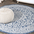 JONATHAN Y SMB101B-4R Sinjuri Medallion Textured Weave Navy/Gray 4 Round Indoor/Outdoor Area Rug, Pet Friendly, Non-Shedding, S