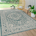 JONATHAN Y SMB101C-4 Sinjuri Medallion Textured Weave Indoor/Outdoor Teal Blue/Gray 4 ft. x 6 ft. Area-Rug, Coastal,Easy-Cleanin