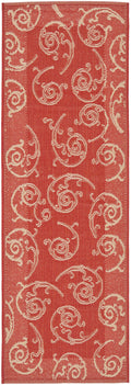 SAFAVIEH Courtyard Collection Runner Rug - 23 x 10, Red & Natural, Scroll Design, Non-Shedding & Easy Care, Indoor/Outdoor & W