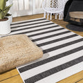 JONATHAN Y SMB112B-9 Aveiro Wide Stripe Black/Cream 9 ft. x 12 ft. Indoor/Outdoor Area Rug, Pet Friendly, Non-Shedding, Stain Re