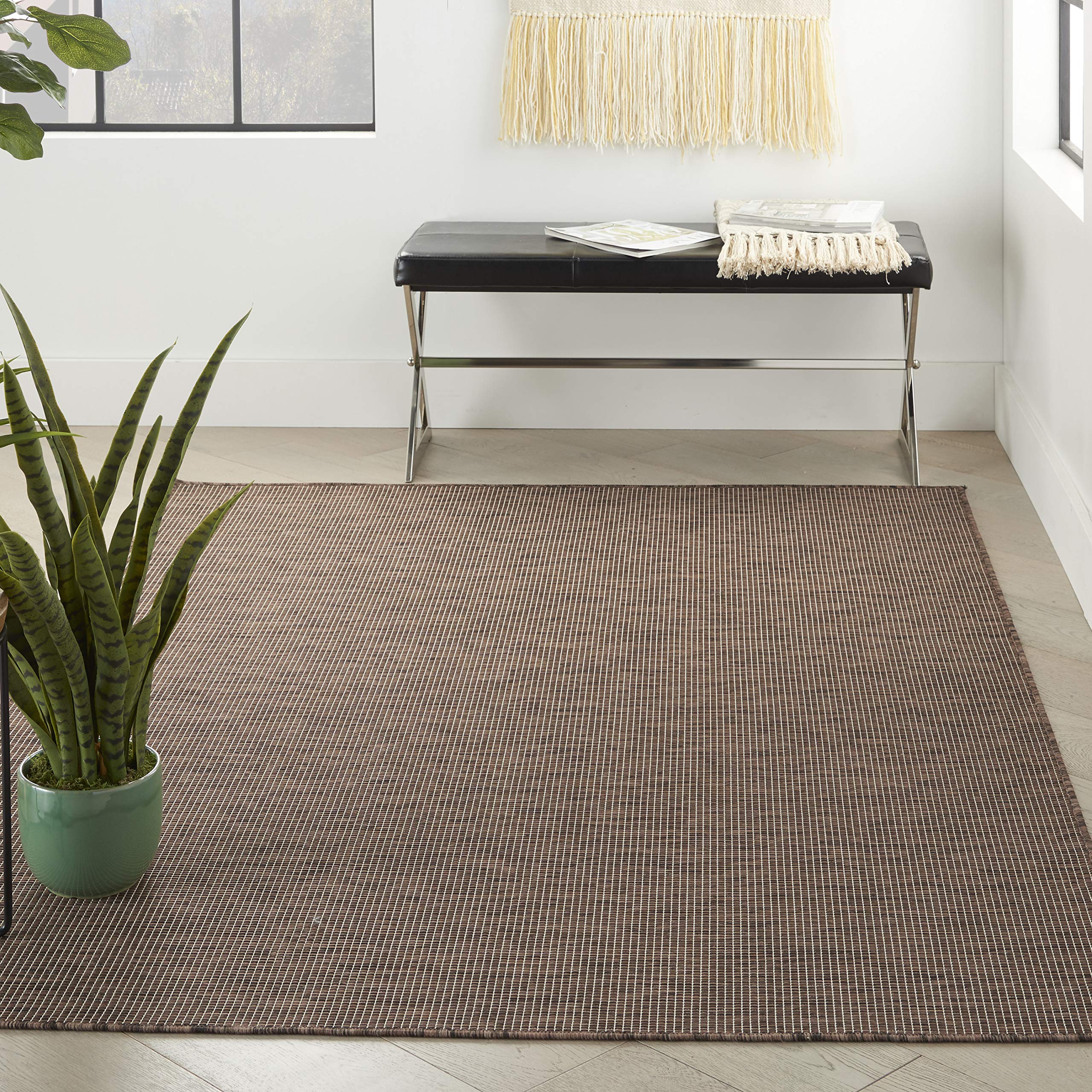 Nourison Positano Indoor/Outdoor Natural 3 x 5 Area Rug, Easy Cleaning, Non Shedding, Bed Room, Living Room, Dining Room, Back