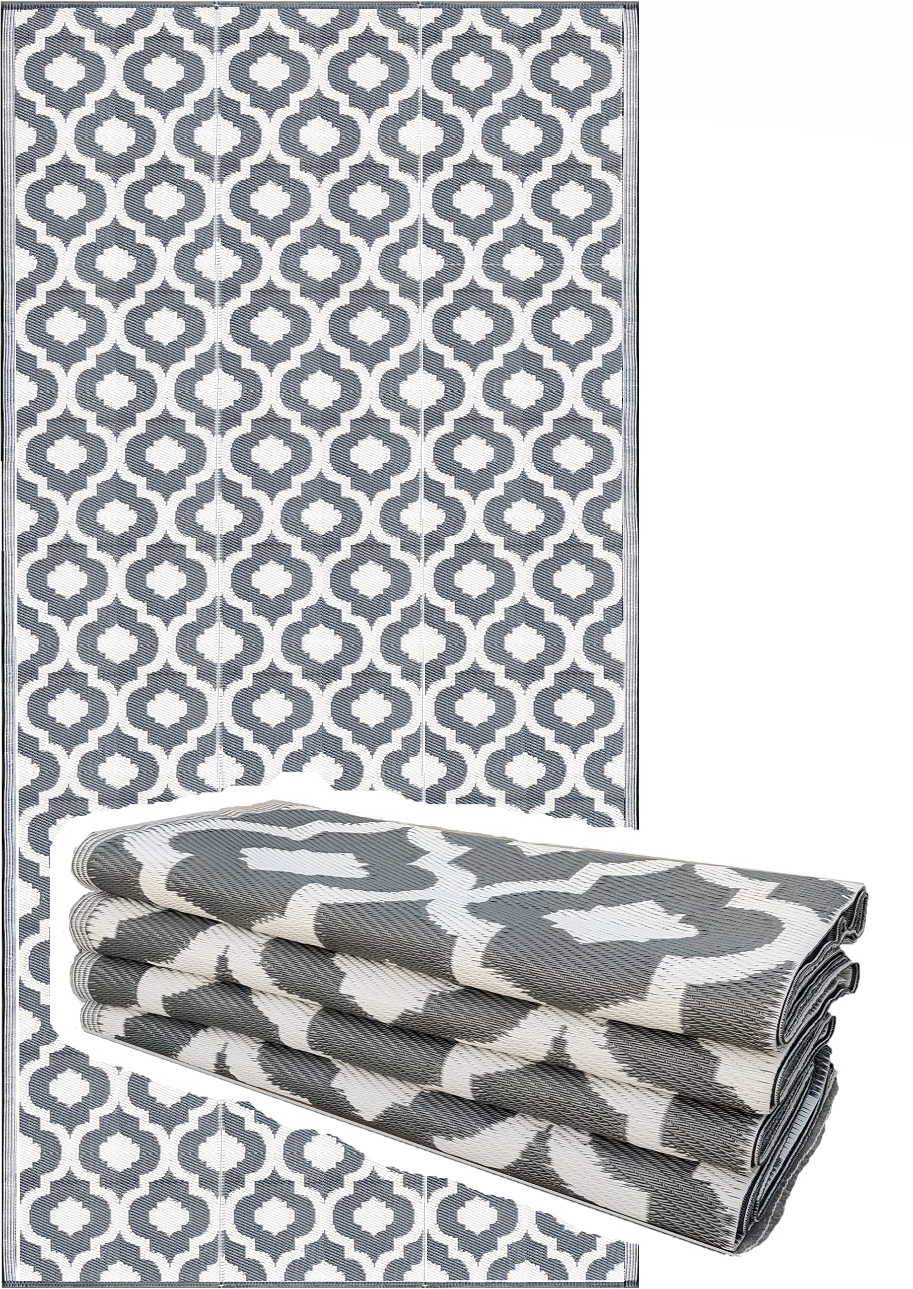 BalajeesUSA Outdoor Rugs 9 by 18 Feet Grey Reversible Recycled Plastic Straw Patio Rugs Waterproof Large RV Camper Awning mat 70