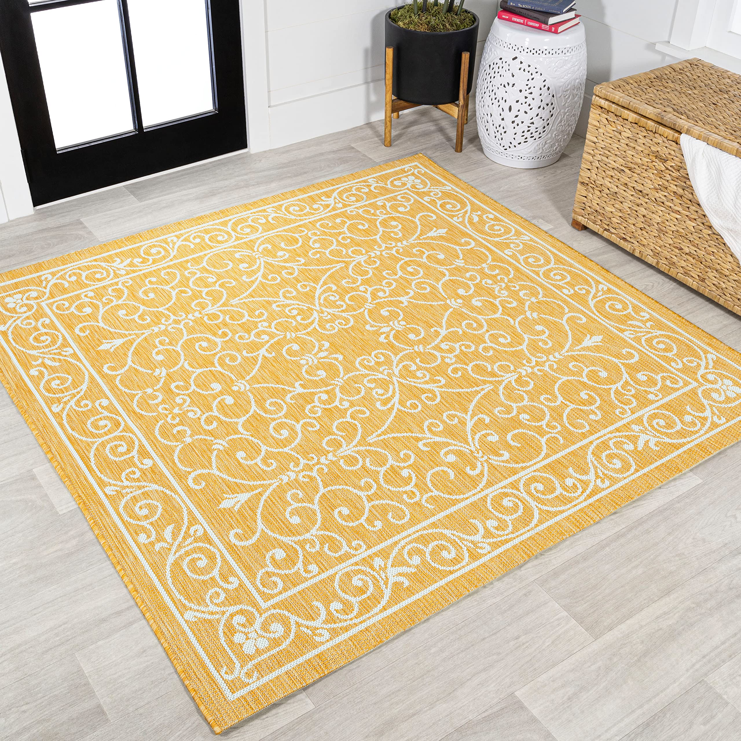 JONATHAN Y SMB106L-5SQ Charleston Vintage Filigree Textured Weave Indoor Outdoor Area Rug, Classic Traditional Transitional Easy