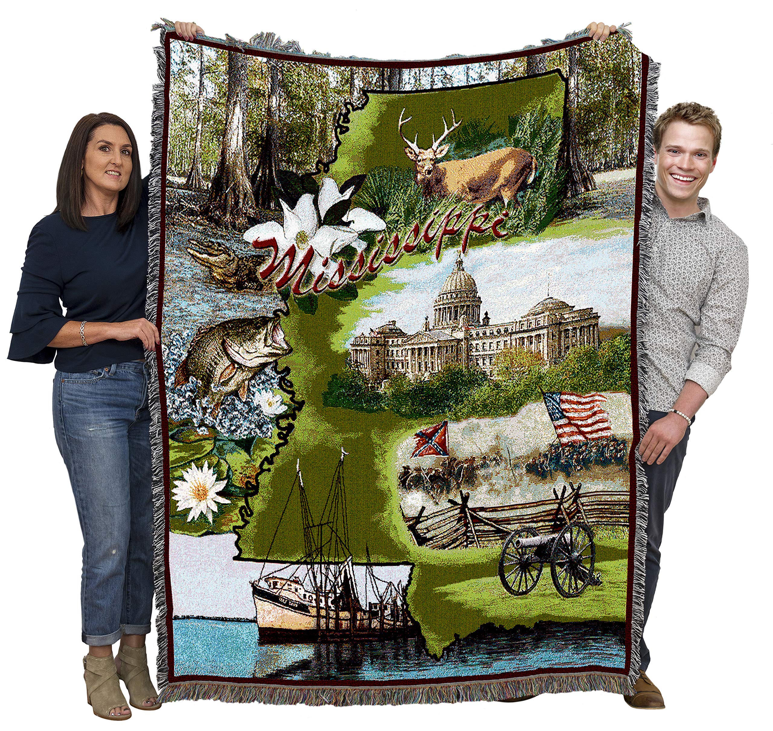 Pure Country Weavers State of Mississippi Blanket - Gift Tapestry Throw Woven from Cotton - Made in The USA (72x54)