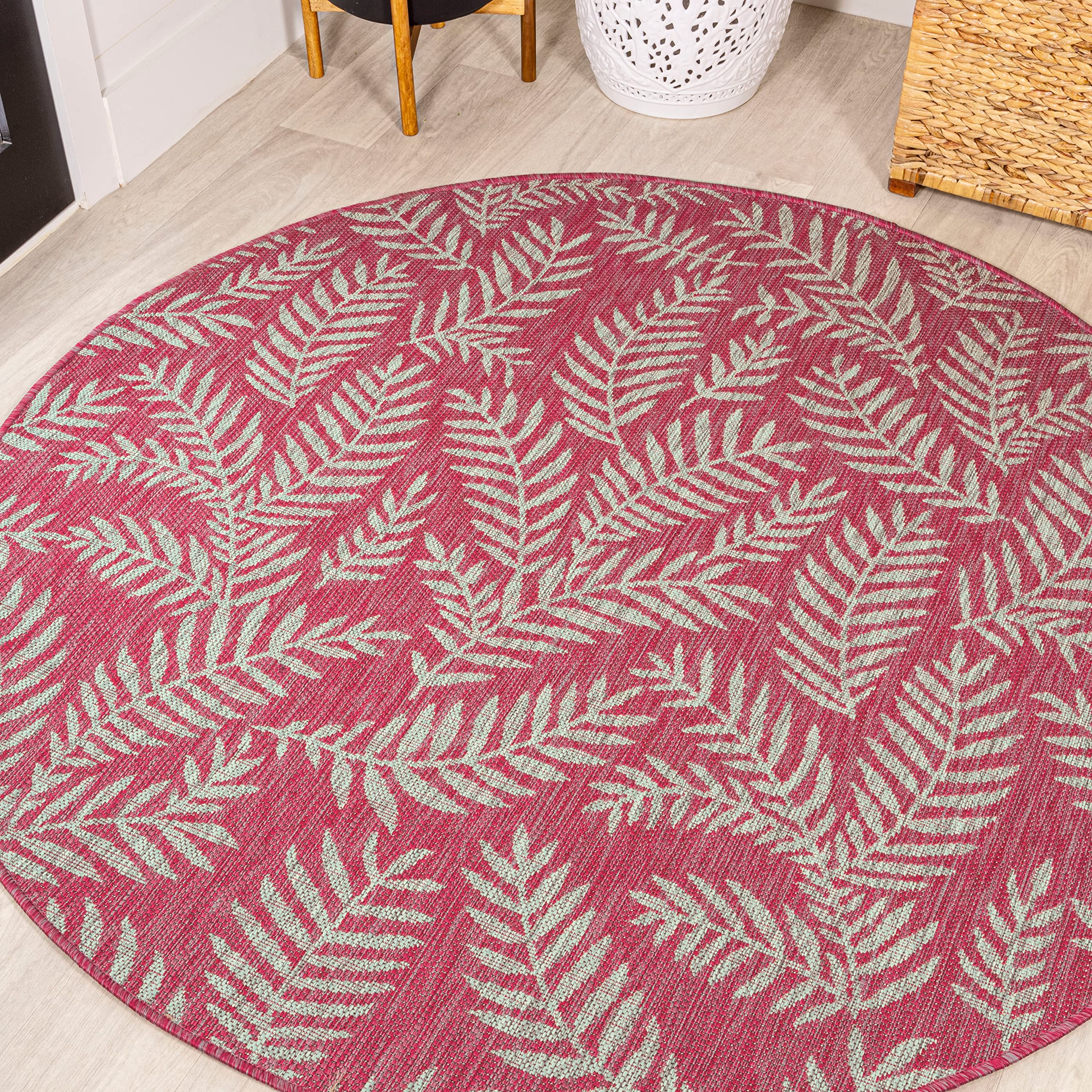 JONATHAN Y SMB119F-5R Nevis Palm Frond Indoor Outdoor Area Rug, Coastal, Casual, Country Easy Cleaning,Bedroom,Kitchen,Backyard,