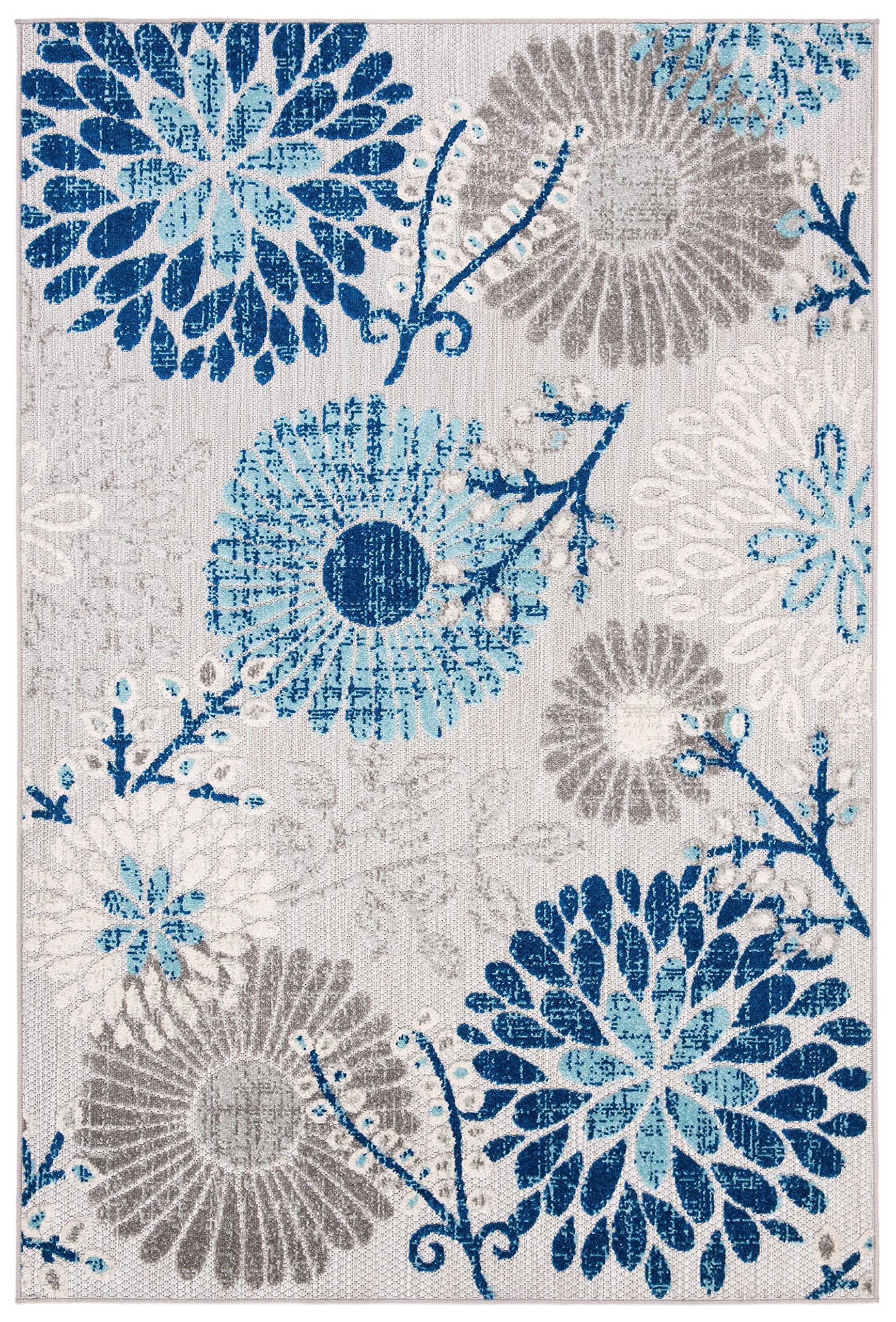 SAFAVIEH Cabana Collection 2 x 4 Grey/Blue CBN832F Floral Indoor/ Outdoor Easy Cleaning Patio Backyard Mudroom Accent Rug