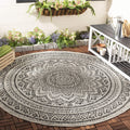 SAFAVIEH Courtyard Collection 710 Round Light Grey/Black CY8734 Indoor/ Outdoor Waterproof Easy Cleaning Patio Backyard Mudroom
