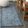 JONATHAN Y SMB100B-210 Tela Bohemian Textured Weave Floral Navy/Gray 2 ft. x 10 ft. Indoor/Outdoor Runner Rug, Pet Friendly, Non