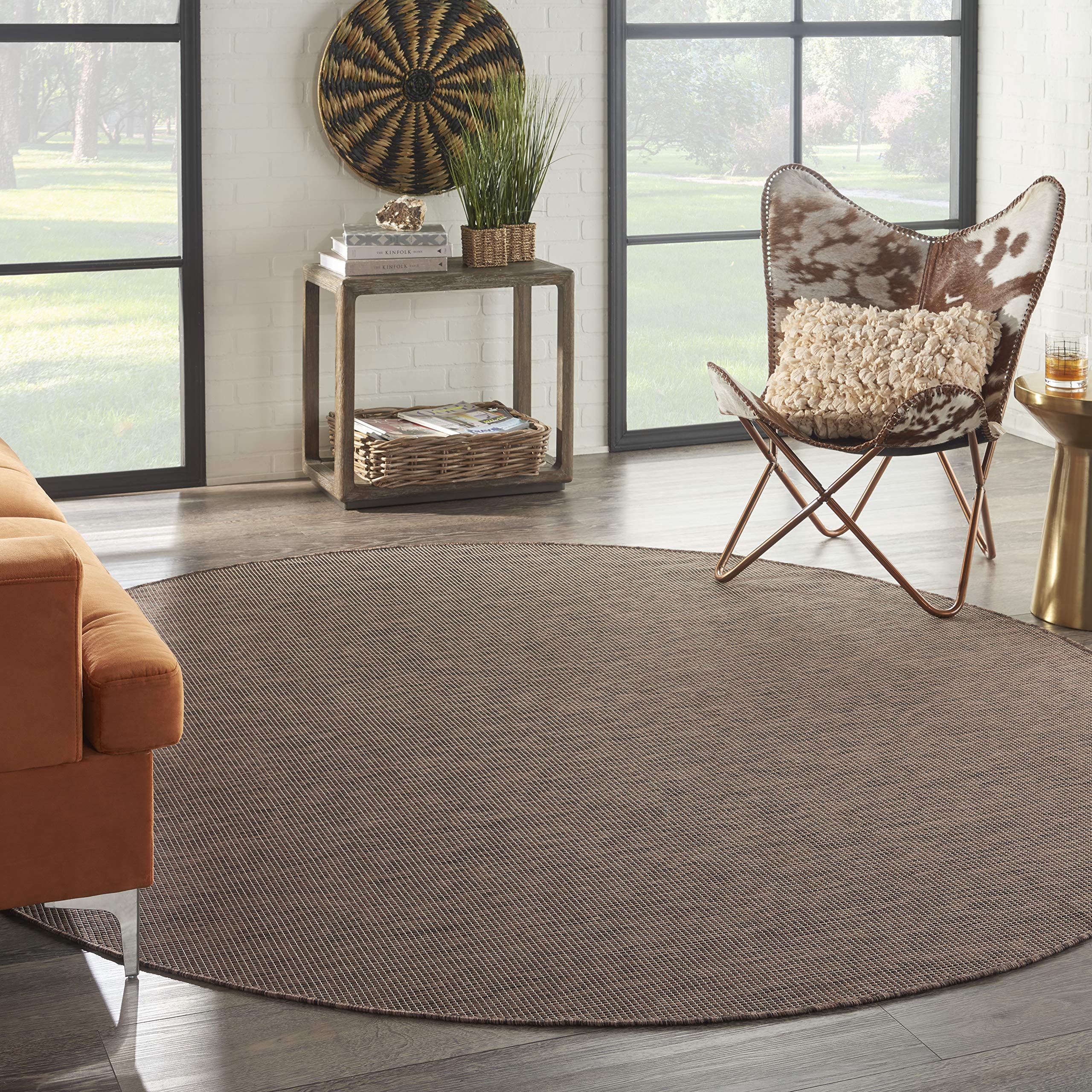 Nourison Home Positano Indoor/Outdoor Natural 8 x Round Area Rug, Easy Cleaning, Non Shedding, Bed Room, Living Room, Dining Ro