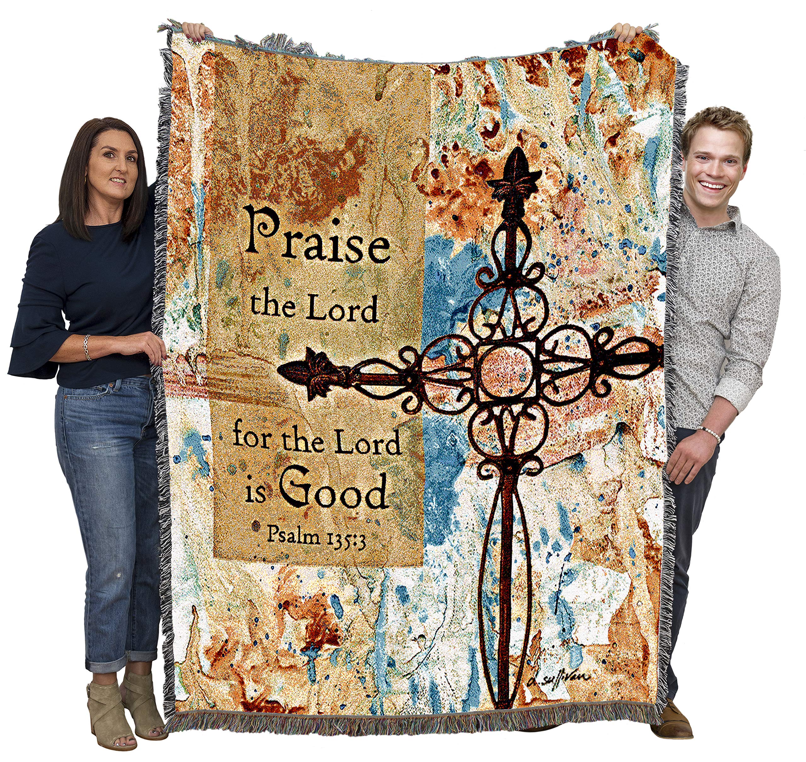 Pure Country Weavers Praise Crosses Blanket - Praise The Lord for The Lord is Good - Scriptures - Psalm 135:3 - Religious Gift T