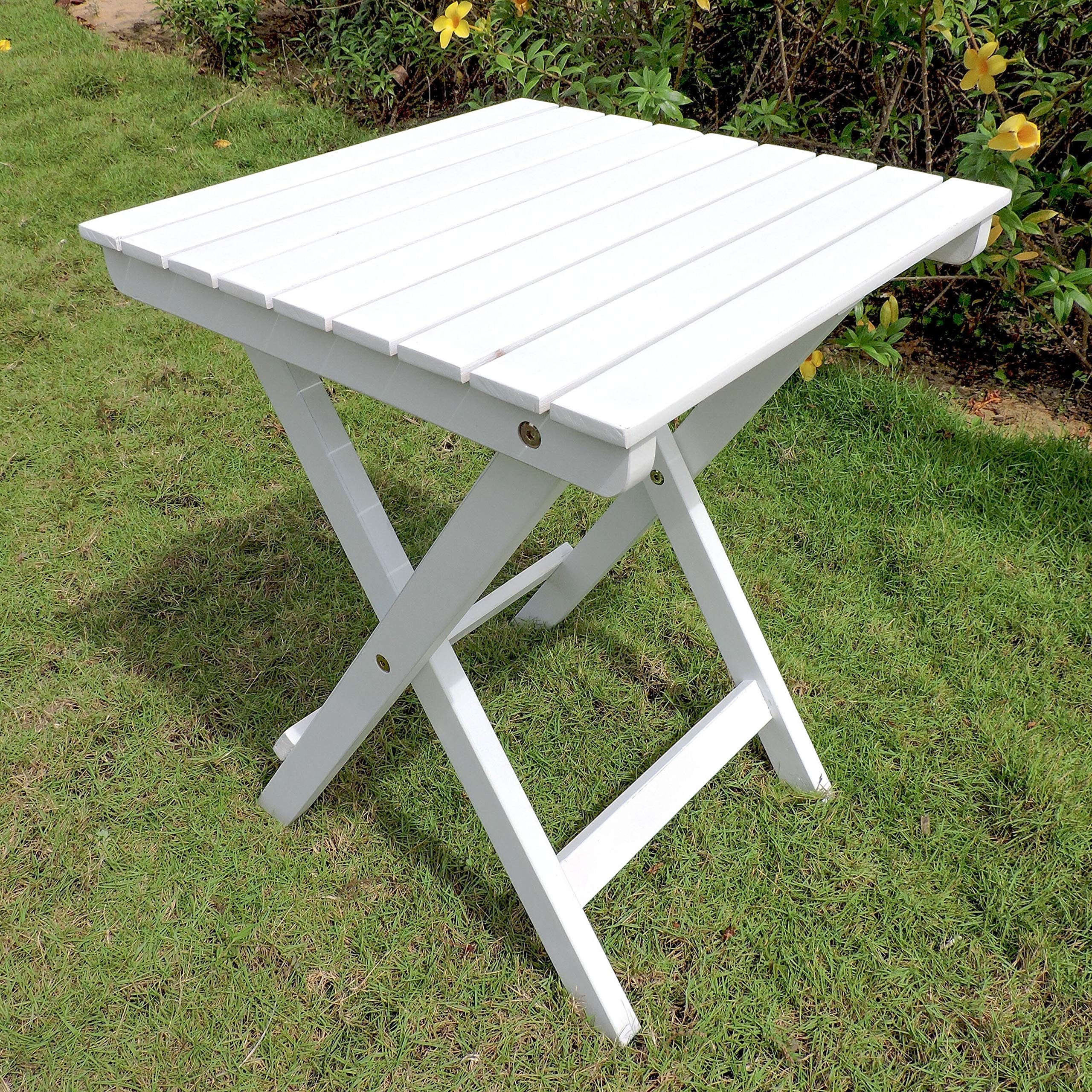 International Caravan Royal Tahiti Acacia 16-inch Round Folding Side Table - Antique White