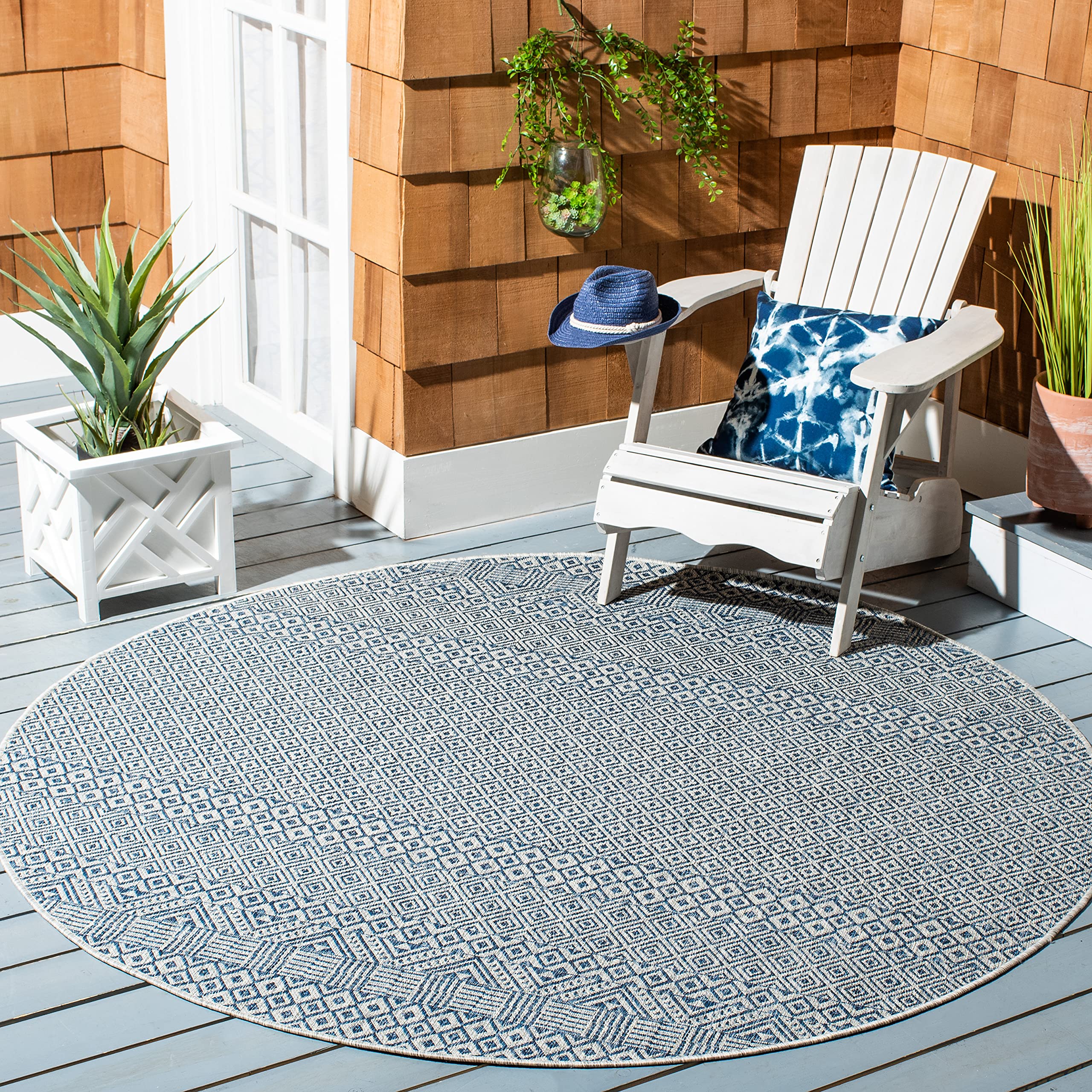 SAFAVIEH Courtyard Collection 53 Round Grey/Blue CY8235 Indoor/ Outside Waterproof Easy cleansingPatio Backyard Mudroom Area Ma