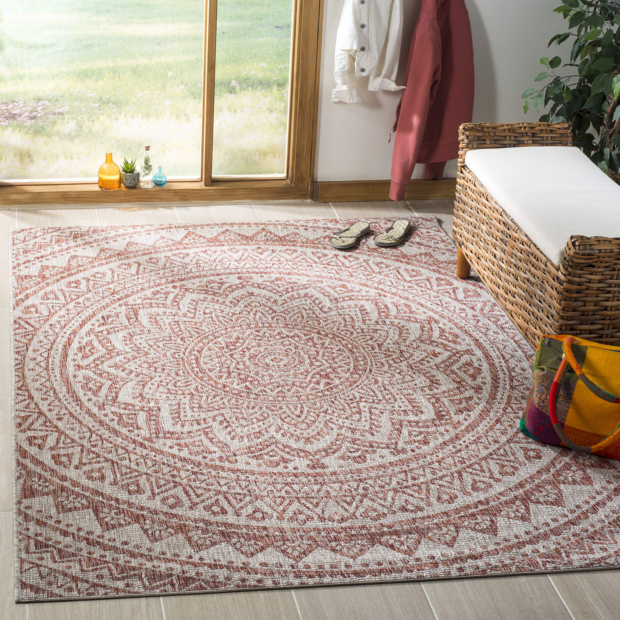 SAFAVIEH Courtyard Collection 4 x 57 Light Beige/Terracotta CY8734 Indoor/-Outdoor-Waterproof Easy-Cleaning Patio Backyard Mud