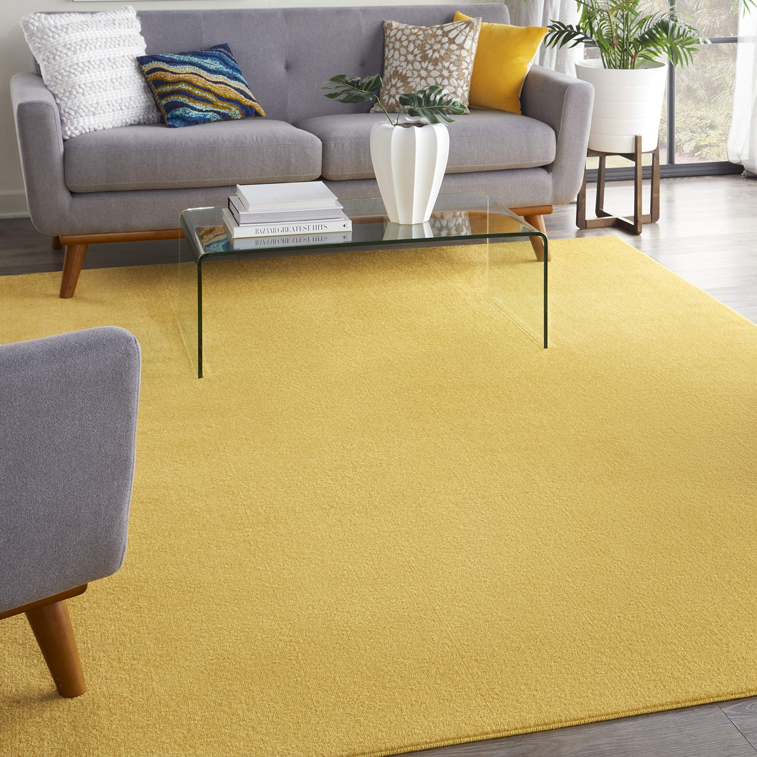 Nourison Essentials Indoor/Outdoor Yellow 8 x 10 Area Rug, Easy Cleaning, Non Shedding, Bed Room, Living Room, Dining Room, Ba