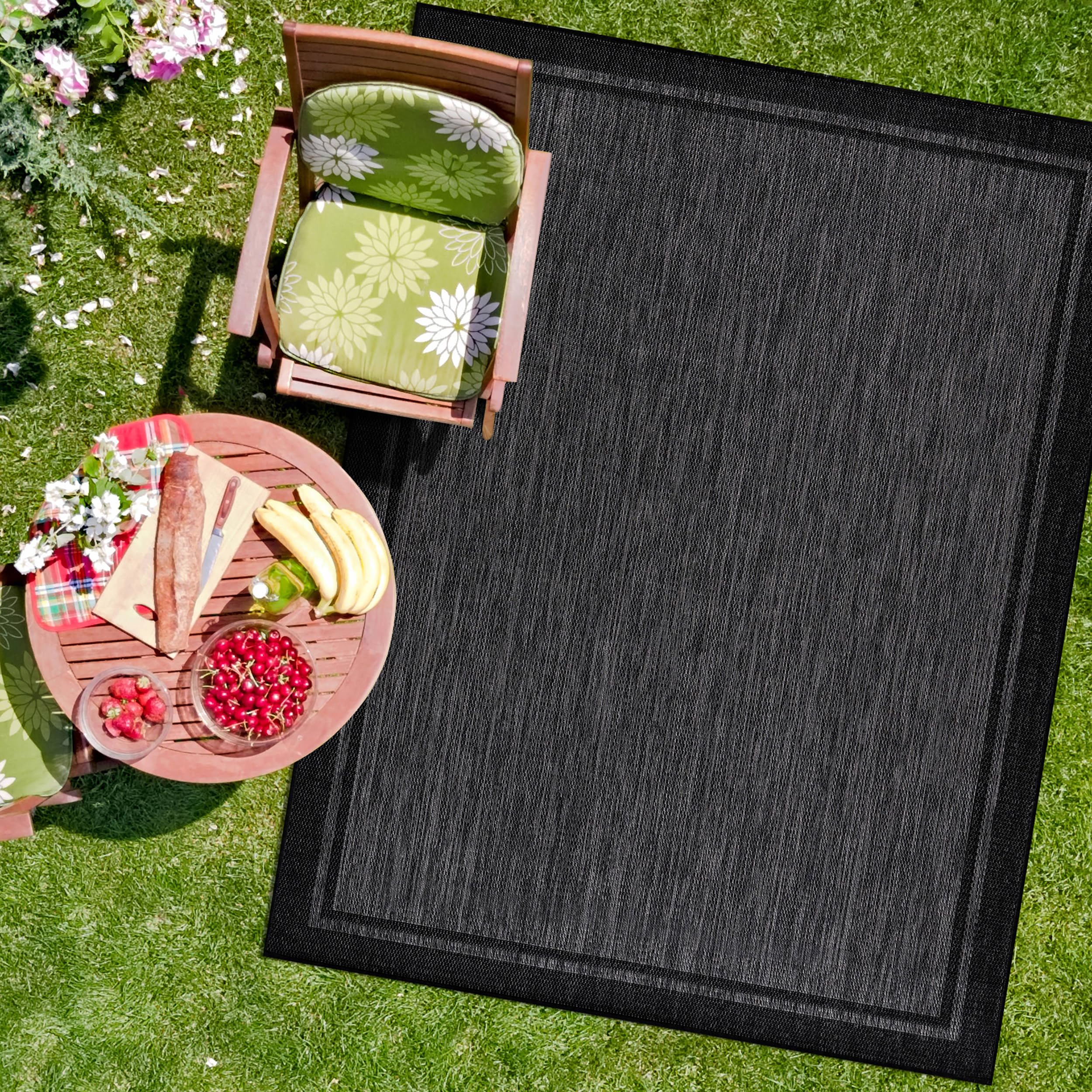 CAMILSON Indoor Outdoor Rug, 6x9 Bordered Dark Grey Black Modern Area Rugs for Indoor and Outdoor Patios, Kitchen and Hallway Ma