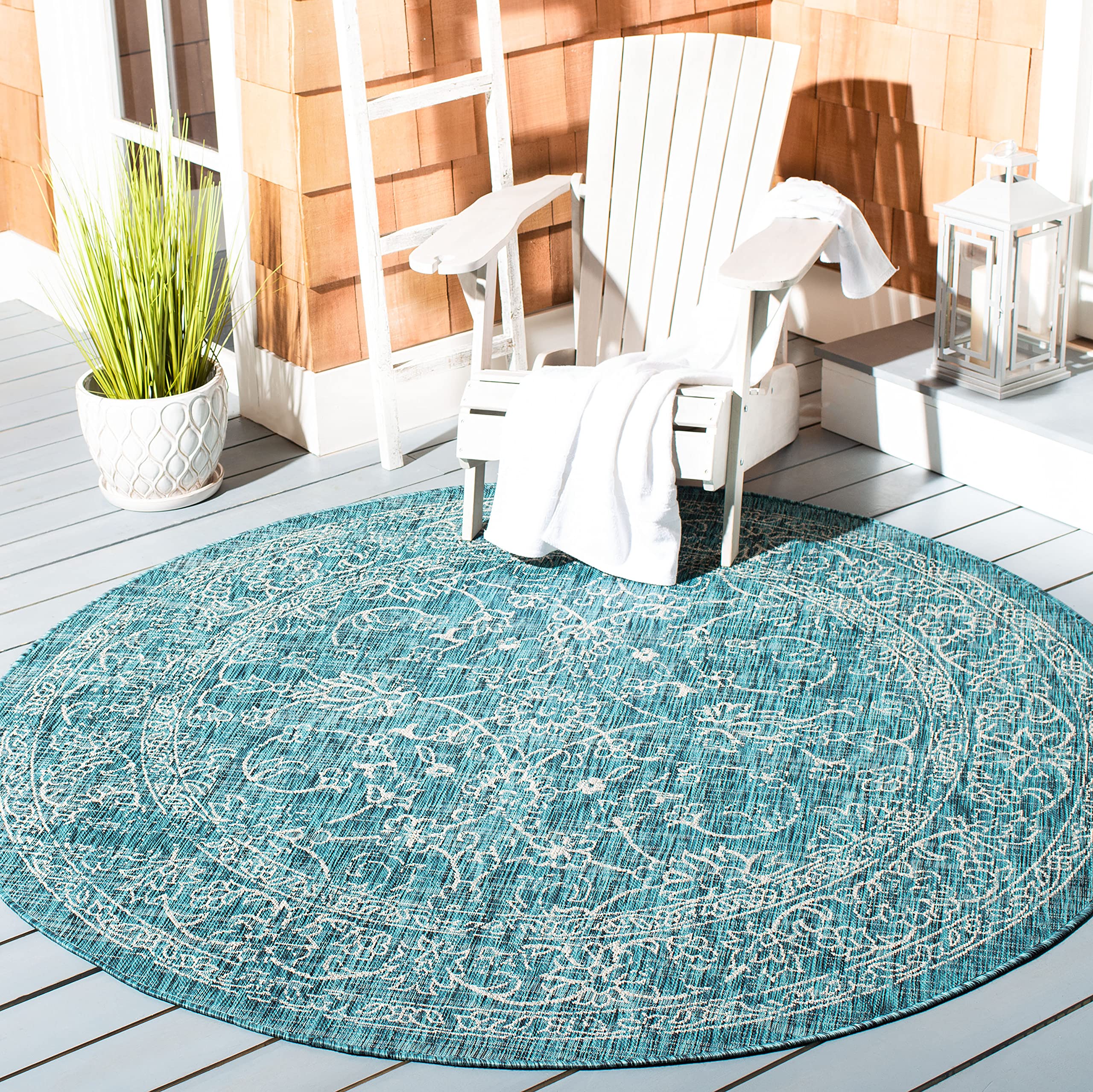 SAFAVIEH Courtyard Collection 4 Round Turquoise CY8680 Indoor/ Outdoor Patio Backyard Mudroom Area Rug