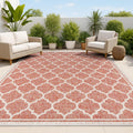 JONATHAN Y Moroccan Trellis Indoor Outdoor Area Rug 8X10 Red/Beige, Trebol Textured Weave for Backyard, Patio, Porch, Easy-Clean