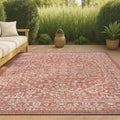 JONATHAN Y Boho Medallion Indoor Outdoor Area Rug 8X10 Red/Taupe, Malta Textured Weave for Backyard, Patio, Porch, Easy-Cleaning