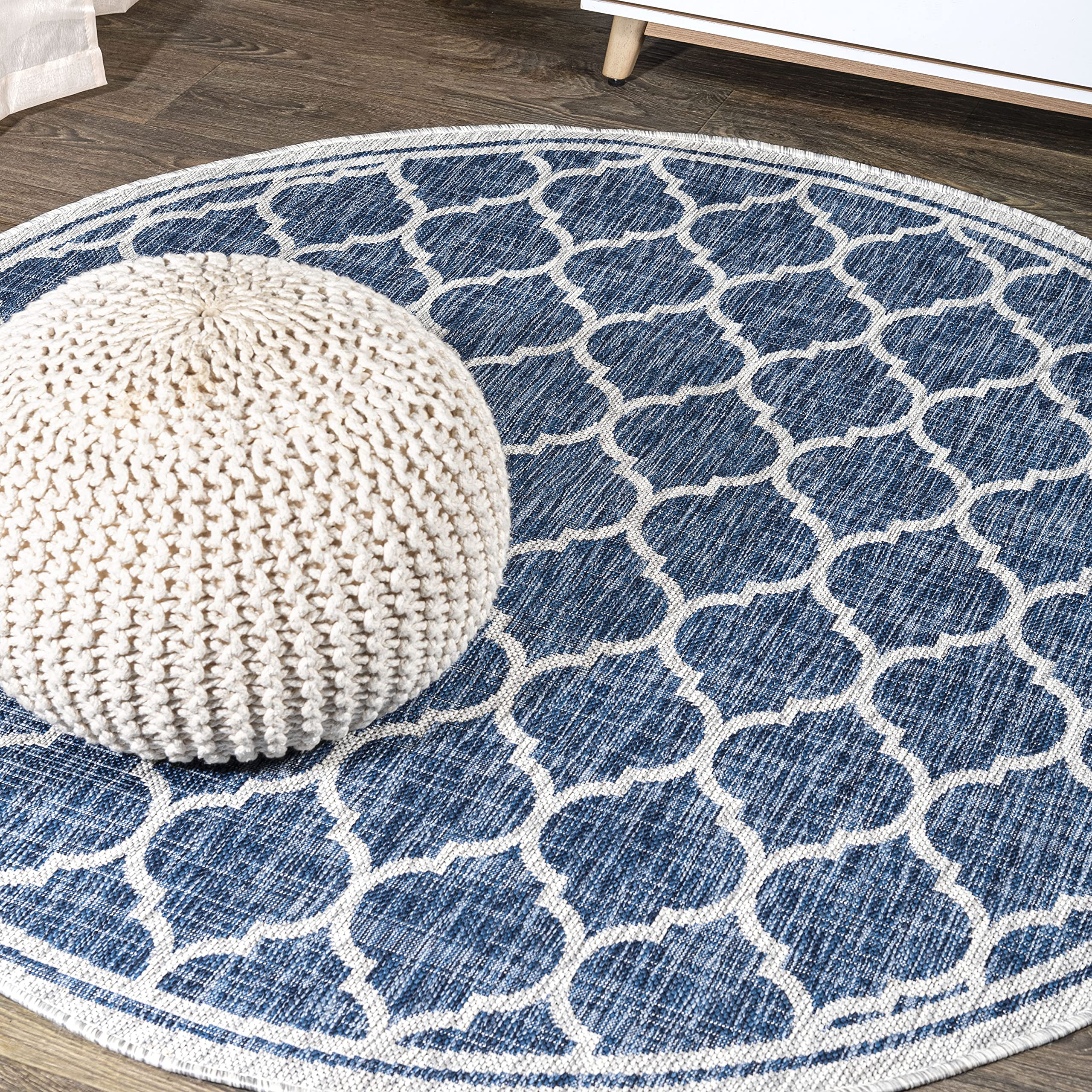 JONATHAN Y SMB109D-3R Trebol Moroccan Trellis Textured Weave Navy/Gray 3 Round Indoor/Outdoor Area Rug, Pet Friendly, Non-Shedd