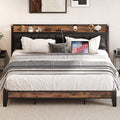 LIKIMIO King Bed Frame, Storage Headboard with Charging Station, Solid and Stable, Noise Free, No Box Spring Needed, Easy Assemb