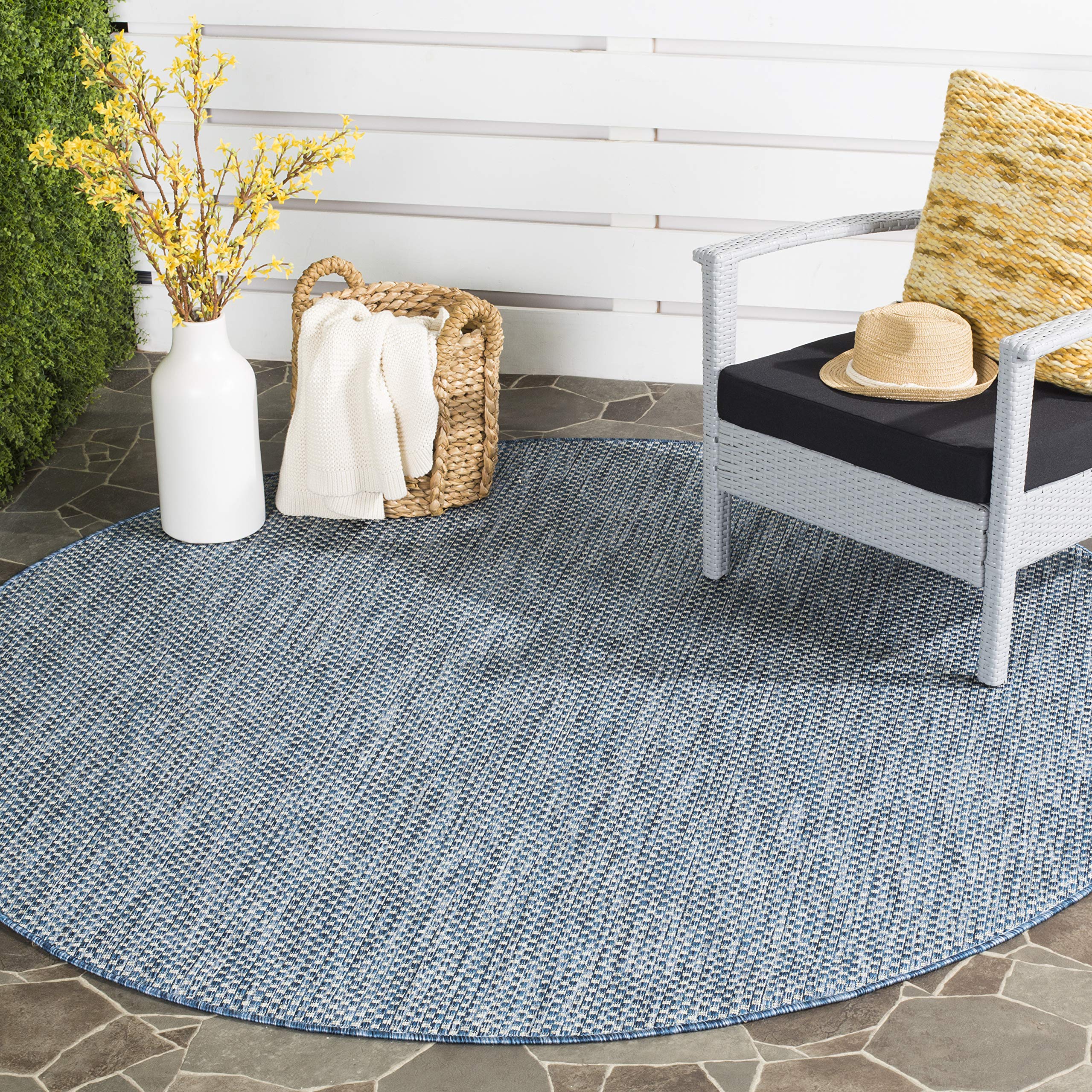 SAFAVIEH Courtyard Collection 71 Round Navy/Grey CY8521 Indoor/ Outside Waterproof Easy cleansingPatio Backyard Mudroom Area Ma