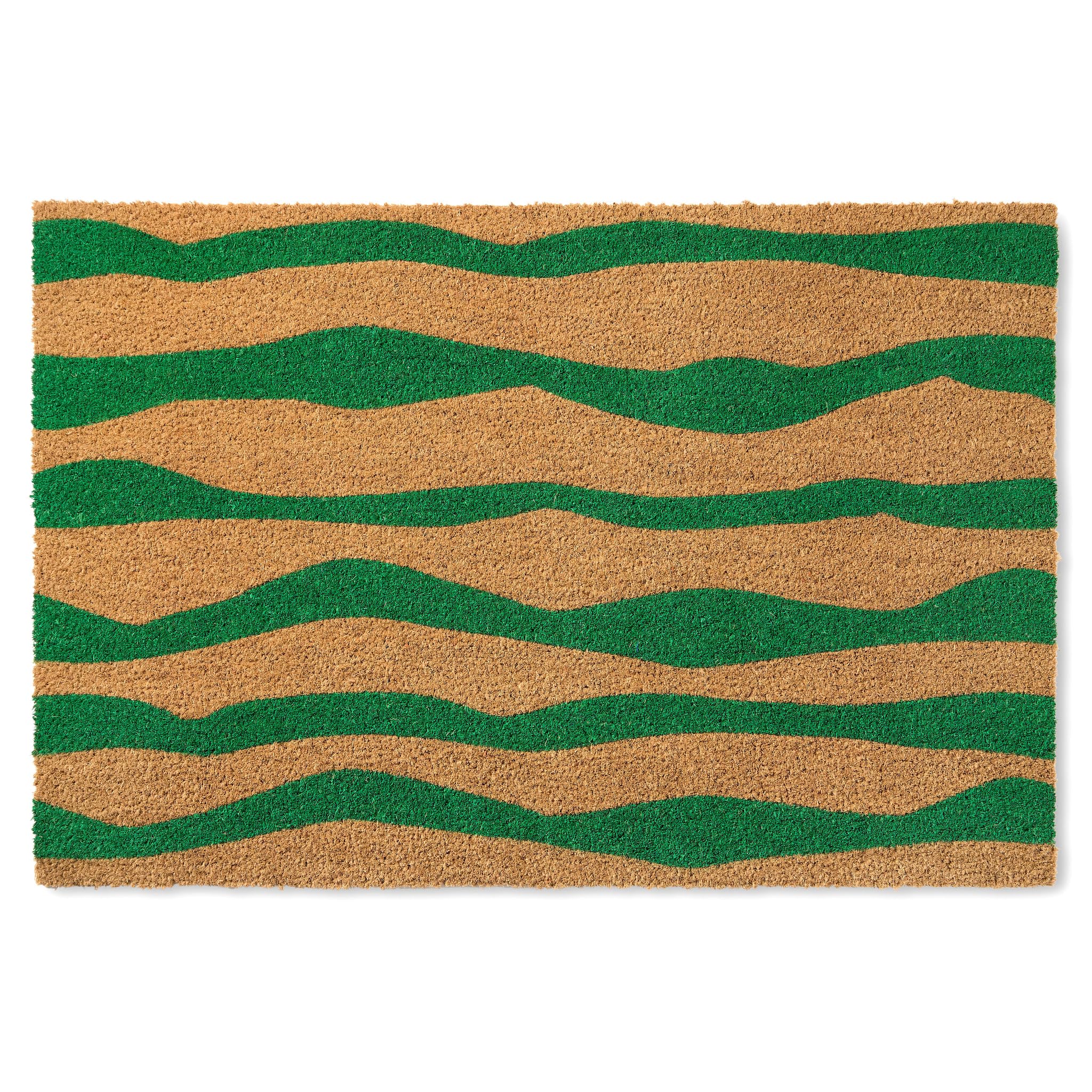 TOWN & COUNTRY TERRA Ravine Abstract Mountain Door Mat, Natural Coir, Heavyweight, Non-Slip Entryway Mat, Green, 18x30