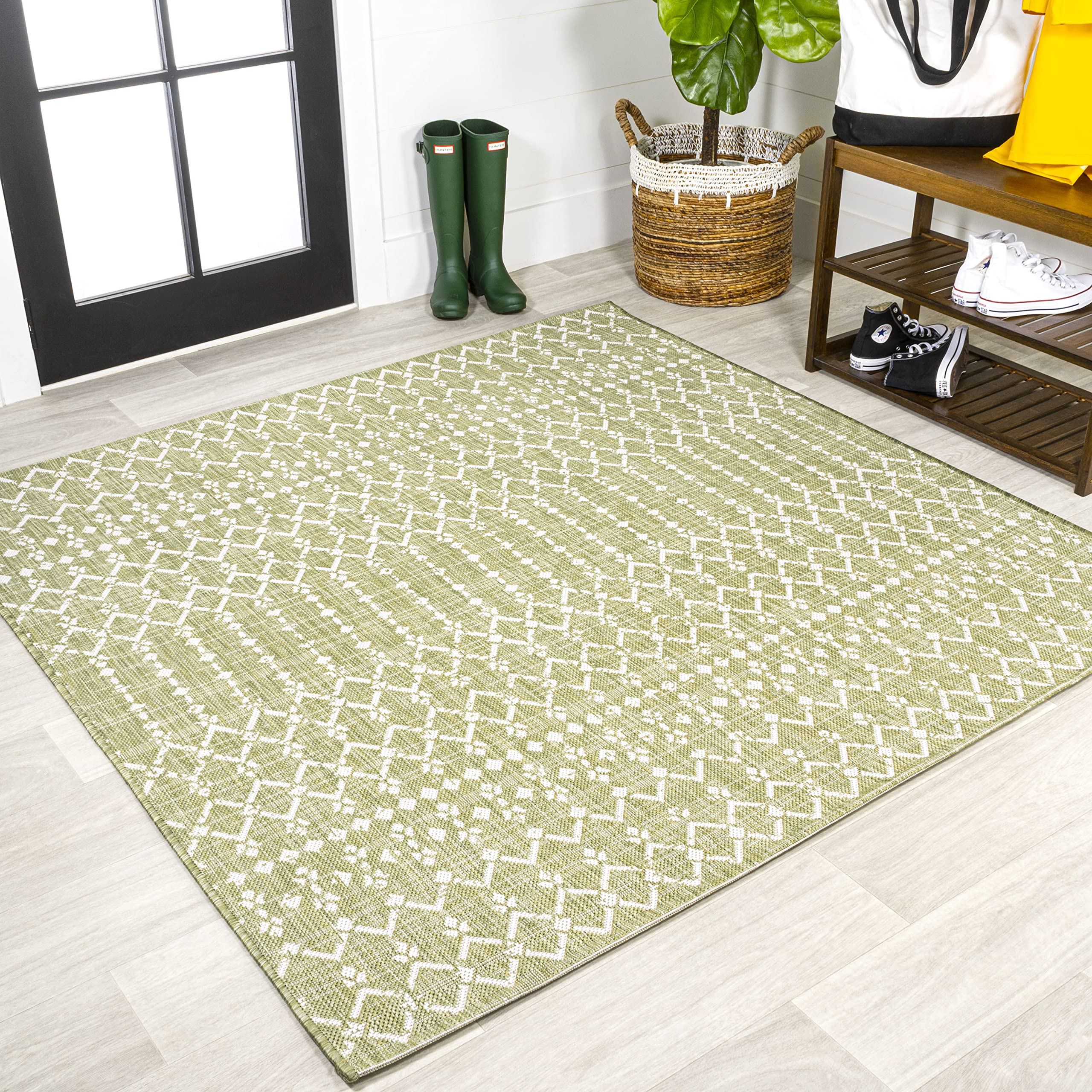 JONATHAN Y SMB108N-5SQ Ourika Moroccan Geometric Textured Weave Indoor Outdoor Area Rug, Bohemian Coastal Easy Cleaning,Bedroom,