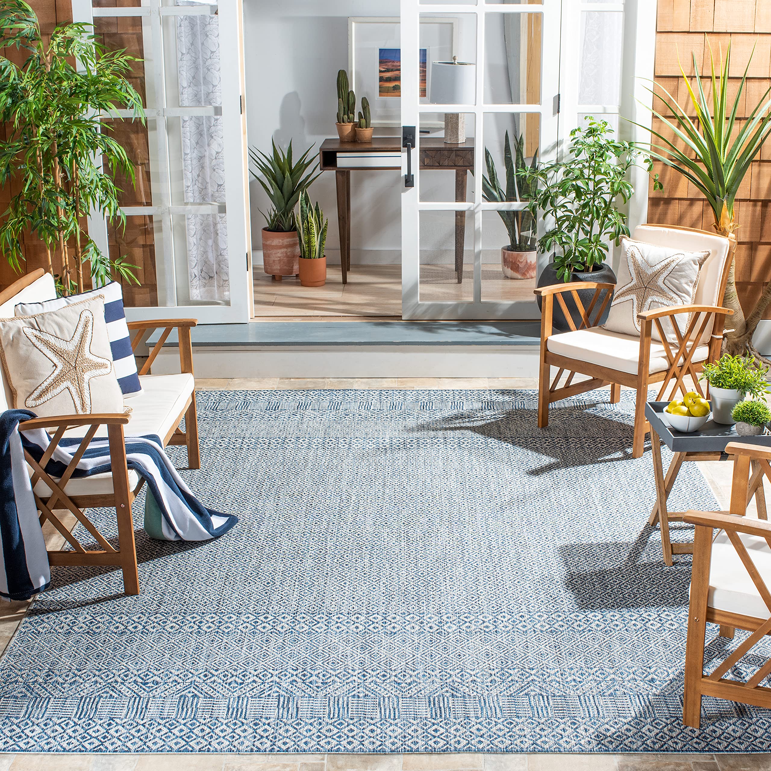 SAFAVIEH Courtyard Collection 8 x 10 Grey/Blue CY8235 Indoor/ Outdoor Patio Backyard Mudroom Area Rug