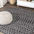 JONATHAN Y SMB108F-6R Ourika Moroccan Geometric Textured Weave Black/Gray 6 Round Indoor/Outdoor Area Rug, Pet Friendly, Non-Sh