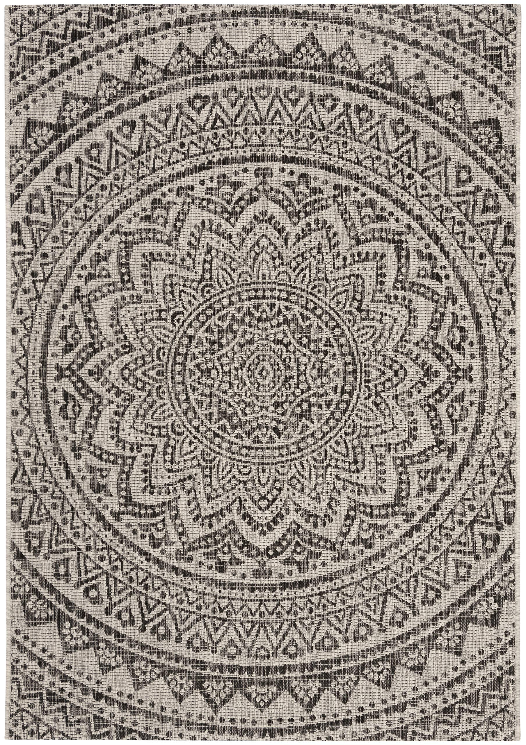 SAFAVIEH Courtyard Collection Accent Rug - 23 x 5, Light Grey & Black, Non-Shedding & Easy Care, Indoor/Outdoor & Washable-Ide