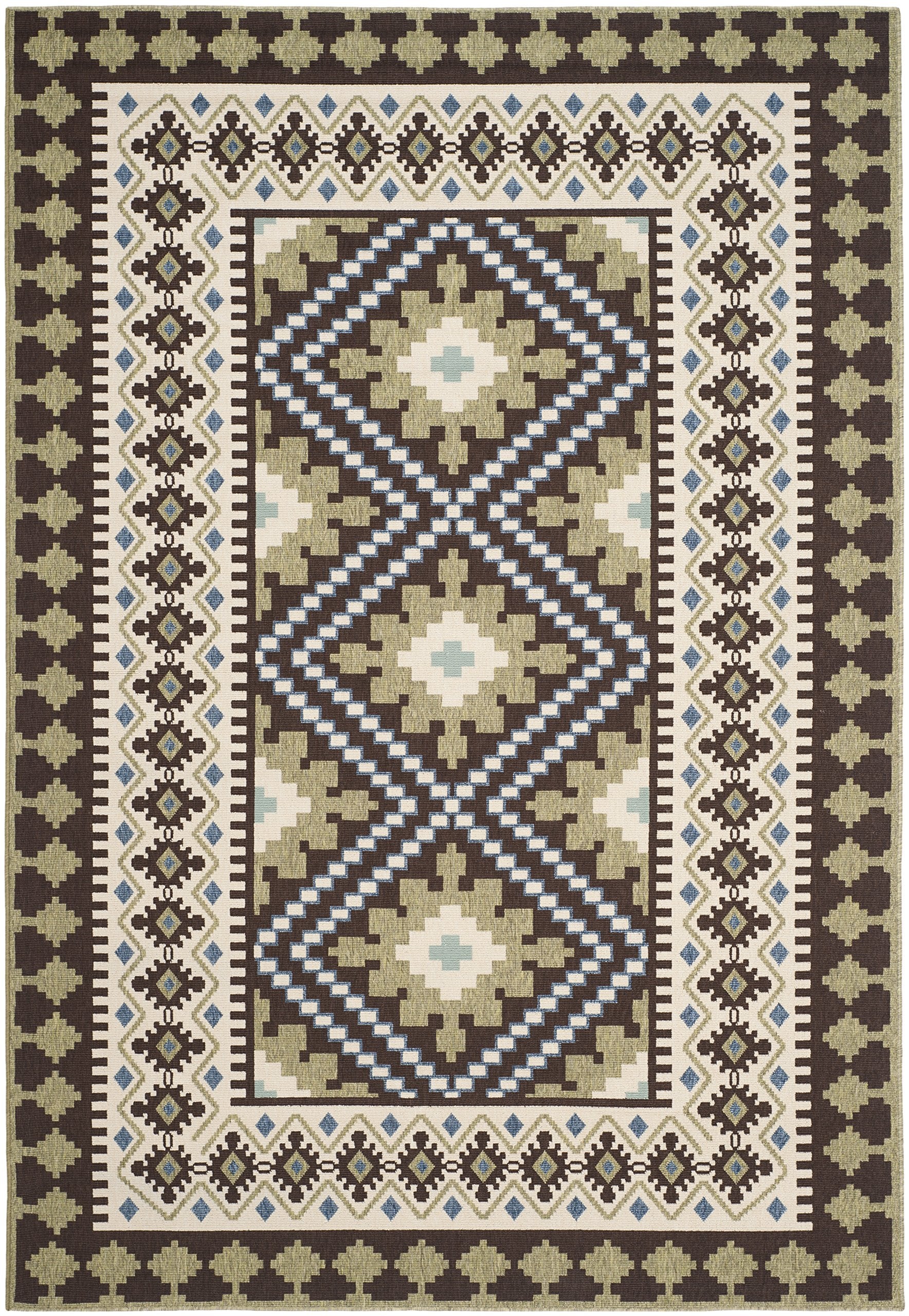 SAFAVIEH Veranda Collection Area Rug - 67 x 96, Chocolate & Green, Boho Design, Non-Shedding & Easy Care, Indoor/Outdoor & Was