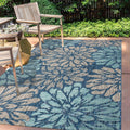 JONATHAN Y Floral Textured Weave Indoor Outdoor Area Rug 5X8 Navy/Aqua, Zinnia Modern for Backyard, Patio, Porch, Easy-Cleaning,
