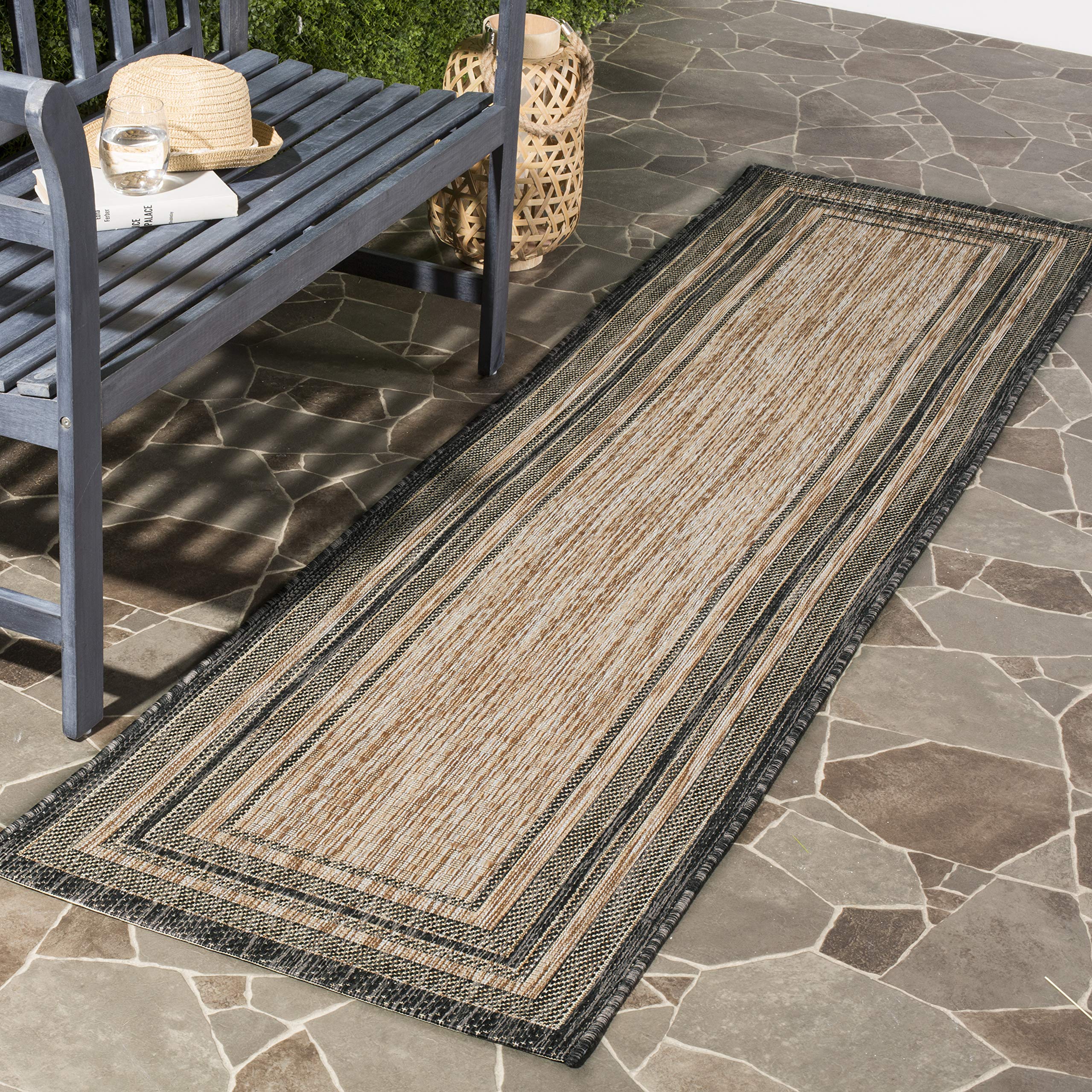 SAFAVIEH Courtyard Collection 23 x 10 Natural / Black CY8475 Indoor/ Outdoor Patio Backyard Mudroom Runner Rug