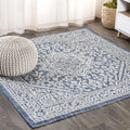 JONATHAN Y SMB101B-6SQ Sinjuri Medallion Textured Weave Navy/Gray 6 Square Indoor/Outdoor Area Rug, Pet Friendly, Non-Shedding,