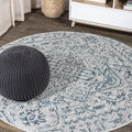 JONATHAN Y SMB105C-8R Estrella Bohemian Medallion Textured Weave Teal/Gray 8 Round Indoor/Outdoor Area Rug, Pet Friendly, Non-S