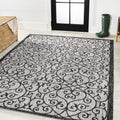 JONATHAN Y SMB107E-6 Madrid Vintage Filigree Textured Weave Light Gray/Black 6 ft. x 9 ft. Indoor/Outdoor Area Rug, Pet Friendly