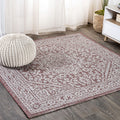 JONATHAN Y SMB101A-6SQ Sinjuri Medallion Textured Weave Red/Taupe 6 Square Indoor/Outdoor Area Rug, Pet Friendly, Non-Shedding,