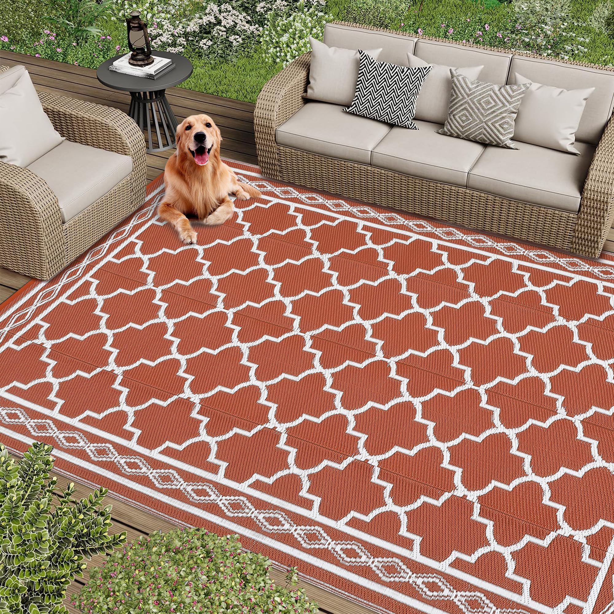 Garvee Outdoor Rug 9x12 Waterproof for Patio Clearance,Large Plastic Straw Mat for Camping,Porch,RV,Reversible Rugs for Deck Ent