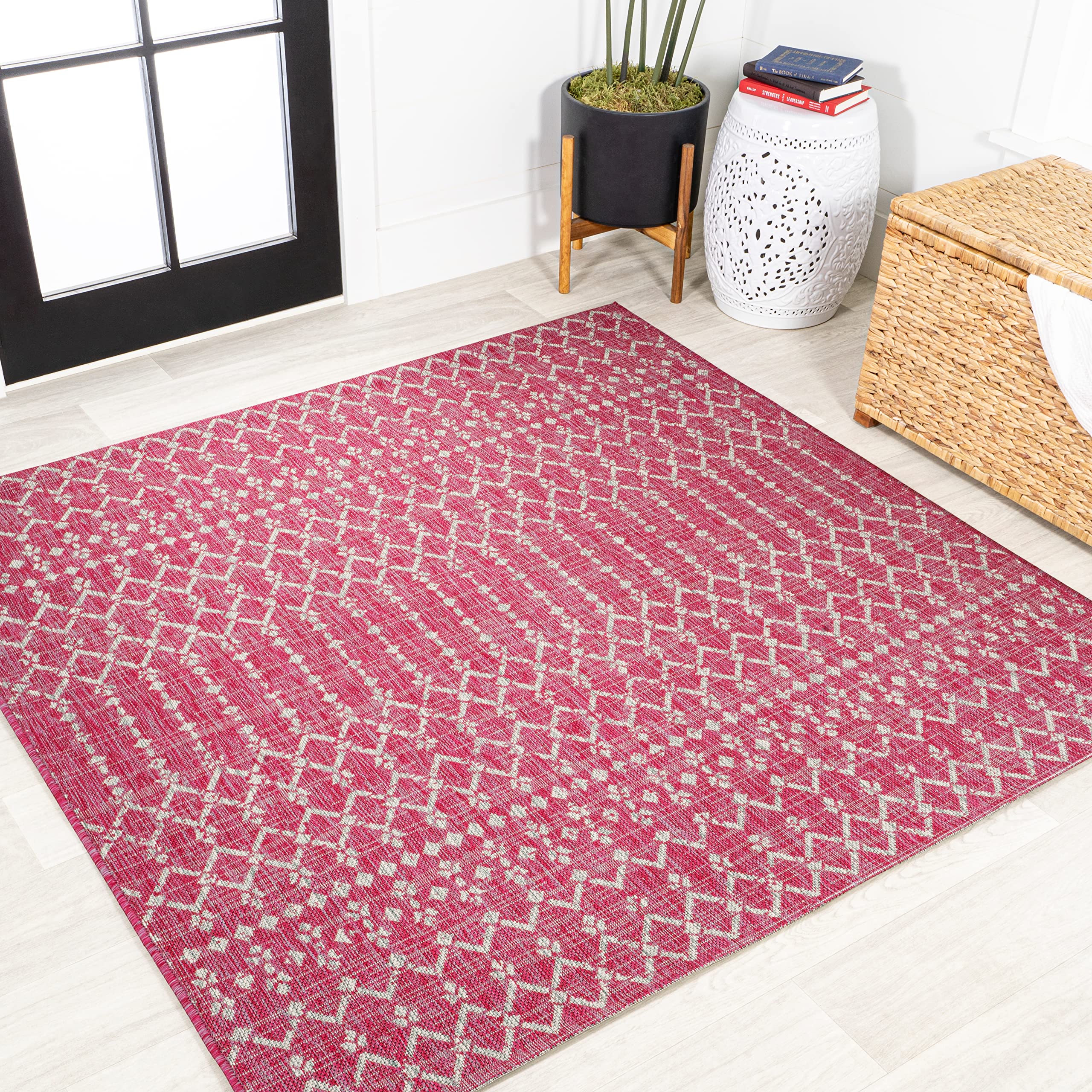 JONATHAN Y SMB108Q-5SQ Ourika Moroccan Geometric Textured Weave Indoor Outdoor Area Rug, Bohemian Rustic Scandinavian Easy Clean