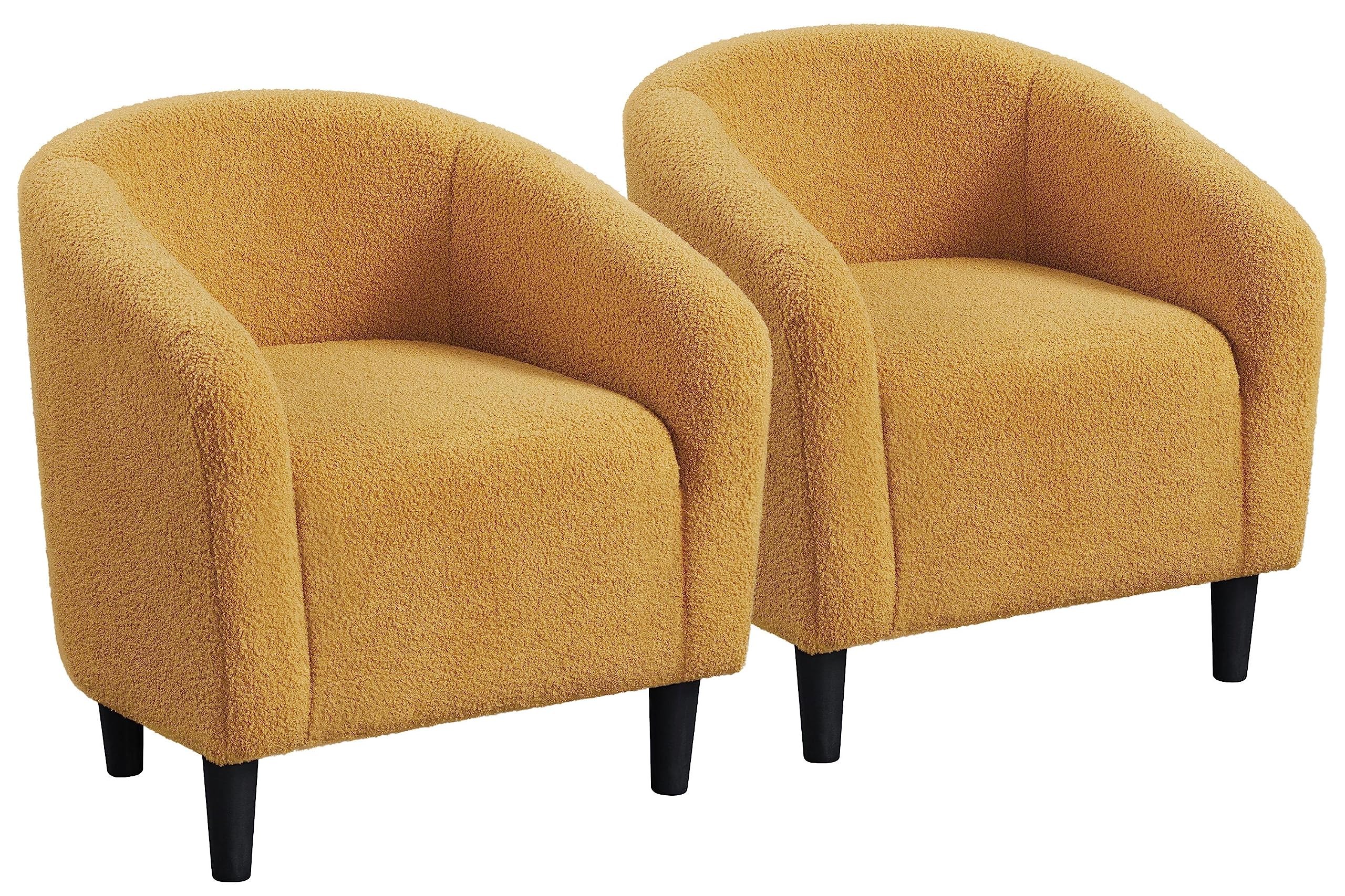 Yaheetech Accent Chairs for Living Room, Furry Barrel Chairs Set of 2, Sherpa Chairs with Soft Padded Armrest, Club Chairs for B