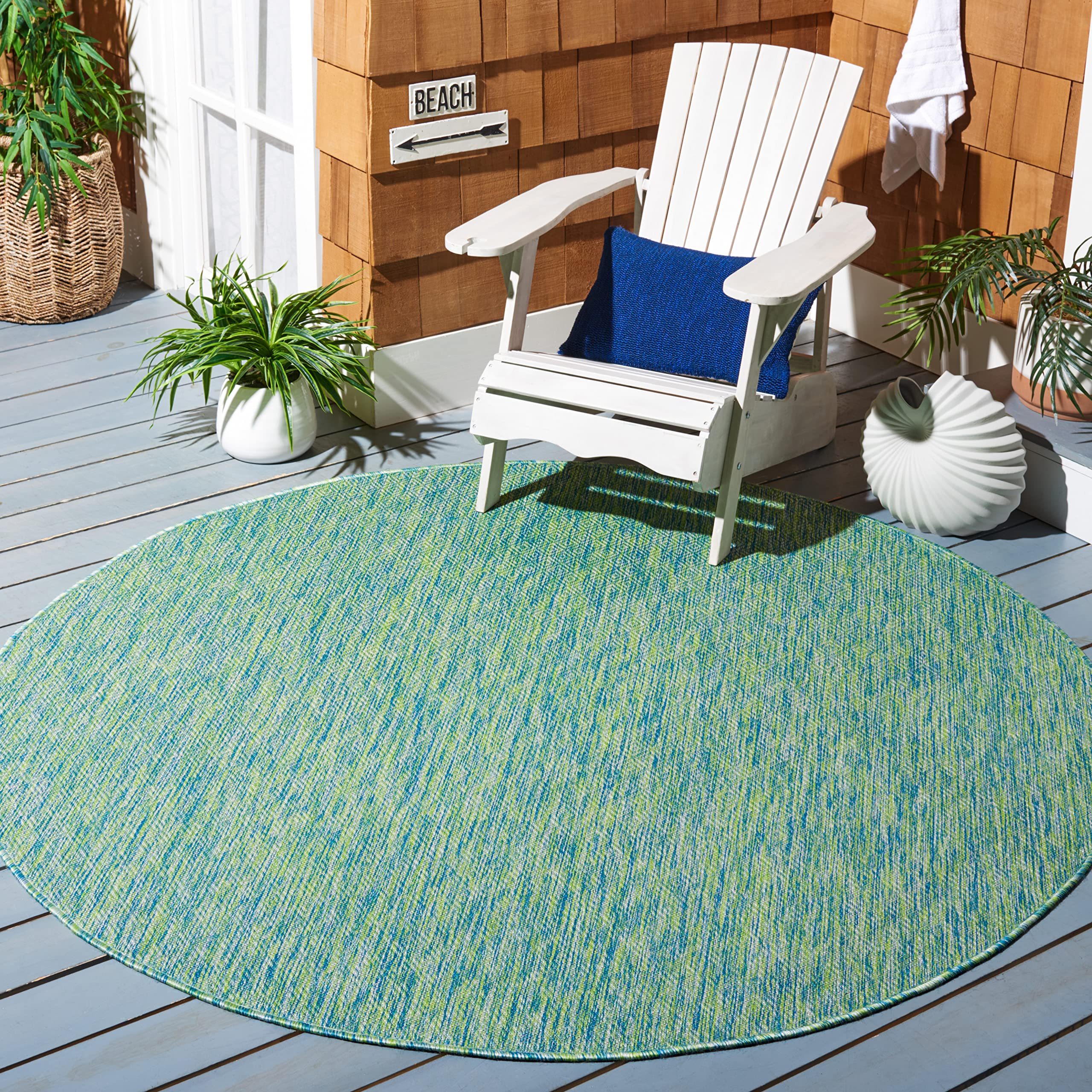 SAFAVIEH Courtyard Collection 67 Round Green/Blue CY8521 Indoor/ Outside Waterproof Easy cleansingPatio Backyard Mudroom Area M