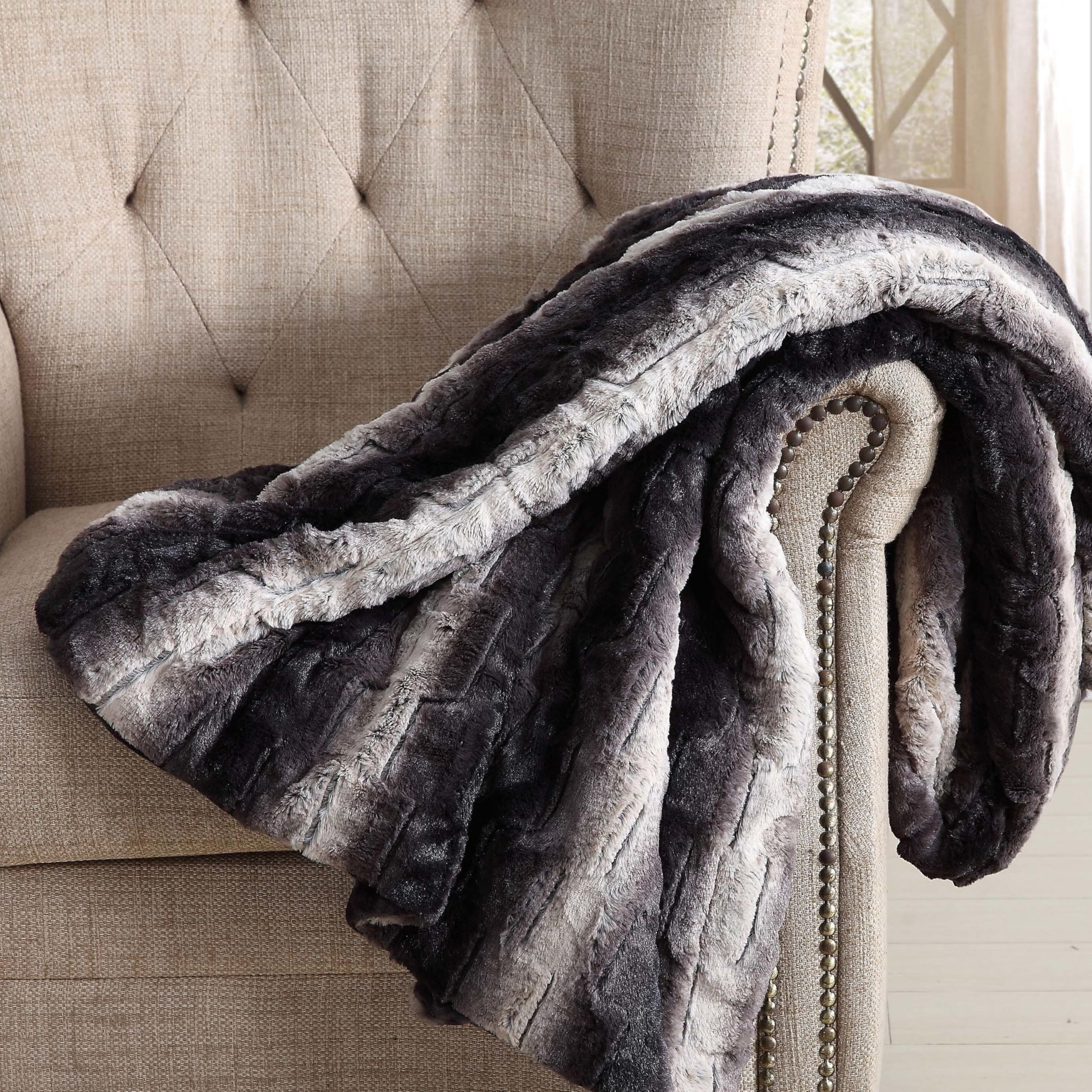 Christian Siriano Black Faux Fur Throw in Gift Box, Black and Brown Polyester, 1-Piece Giftable Throw Blanket, Oeko-TEX Certifie